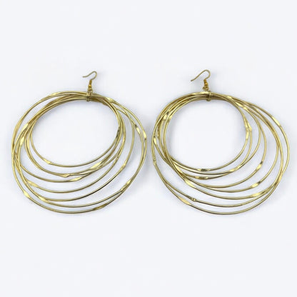 Hand Crafted Oversized Multi - Hoop Layered Brass Bold Statement Dangle Earrings - Fatisha Boutique