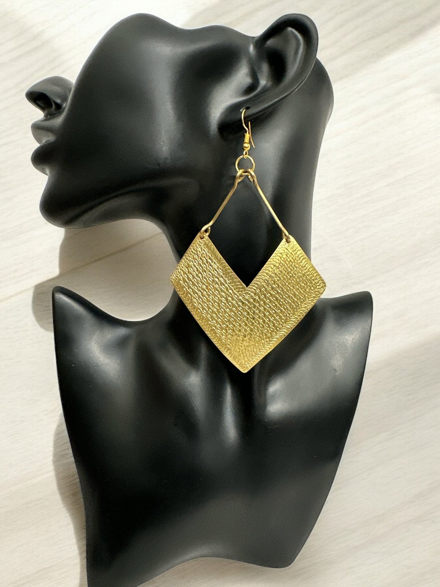 Handcrafted African Engraved Brass Statement Earrings – Bold Tribal Dangle Jewellery - Fatisha Boutique