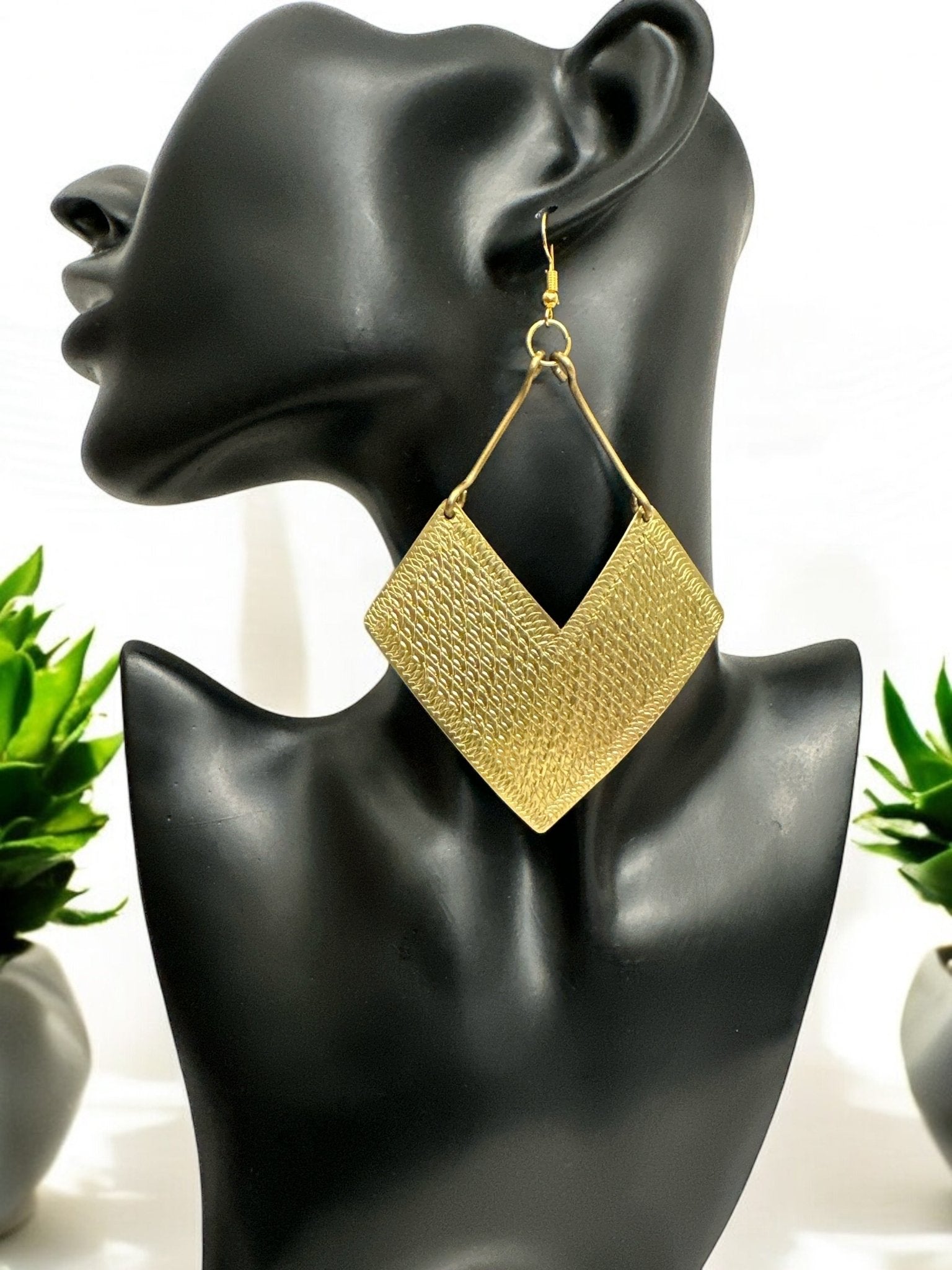 Handcrafted African Engraved Brass Statement Earrings – Bold Tribal Dangle Jewellery - Fatisha Boutique