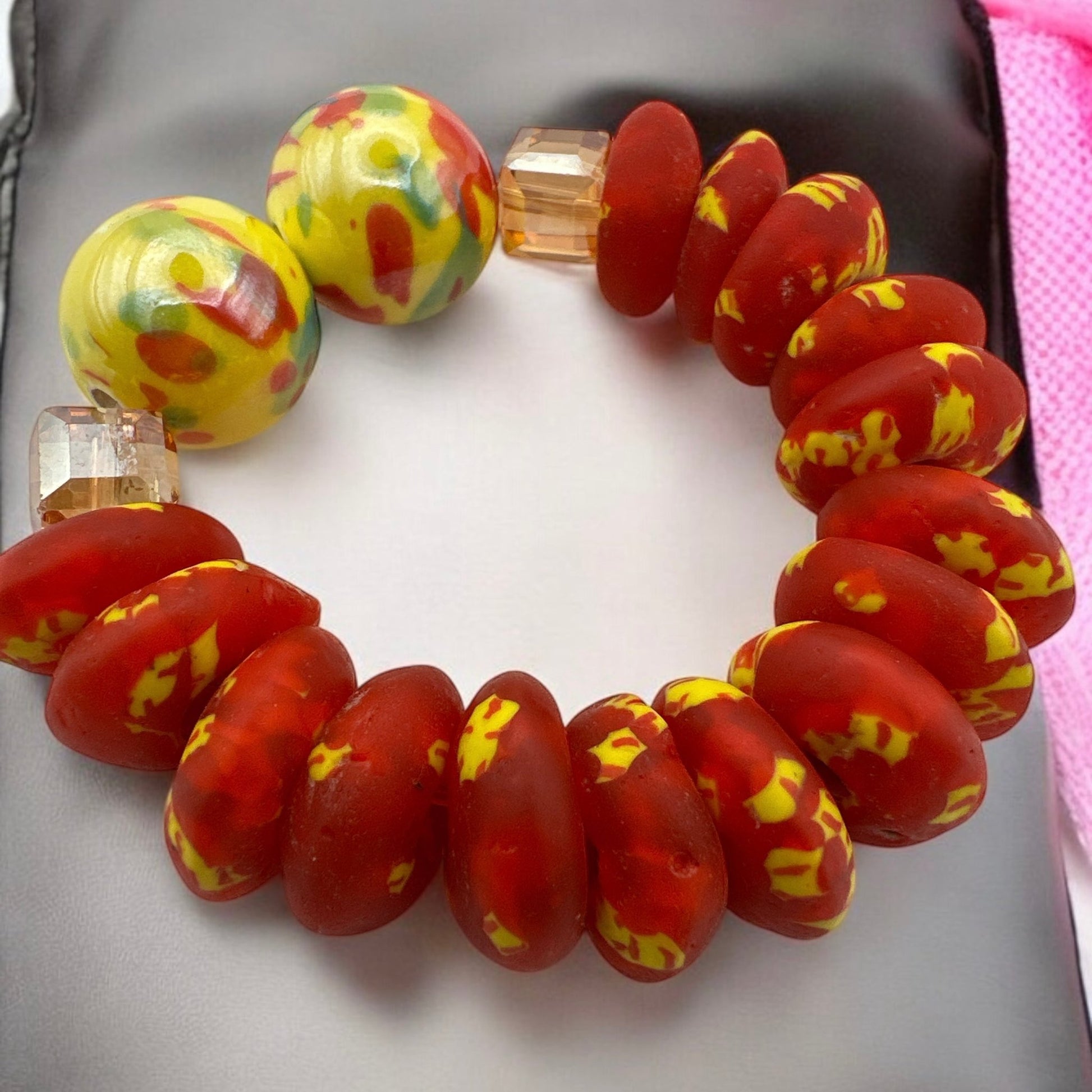 Handcrafted African Red Korobo Bead Bracelet - Fatisha Boutique