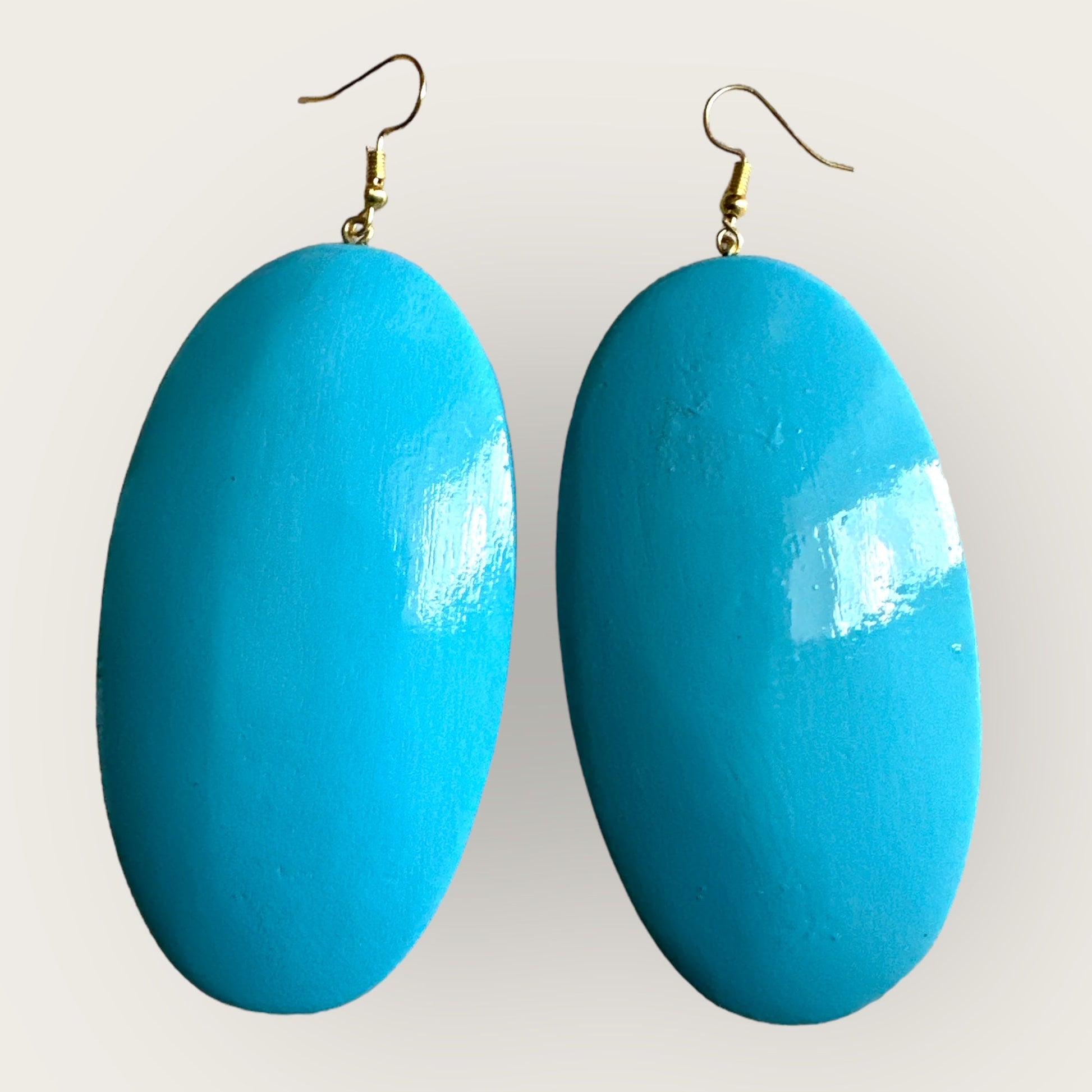 Handcrafted Blue Wooden Oval Wooden Eco - Friendly Boho Chic Dangle Ethnic Earrings - Fatisha Boutique