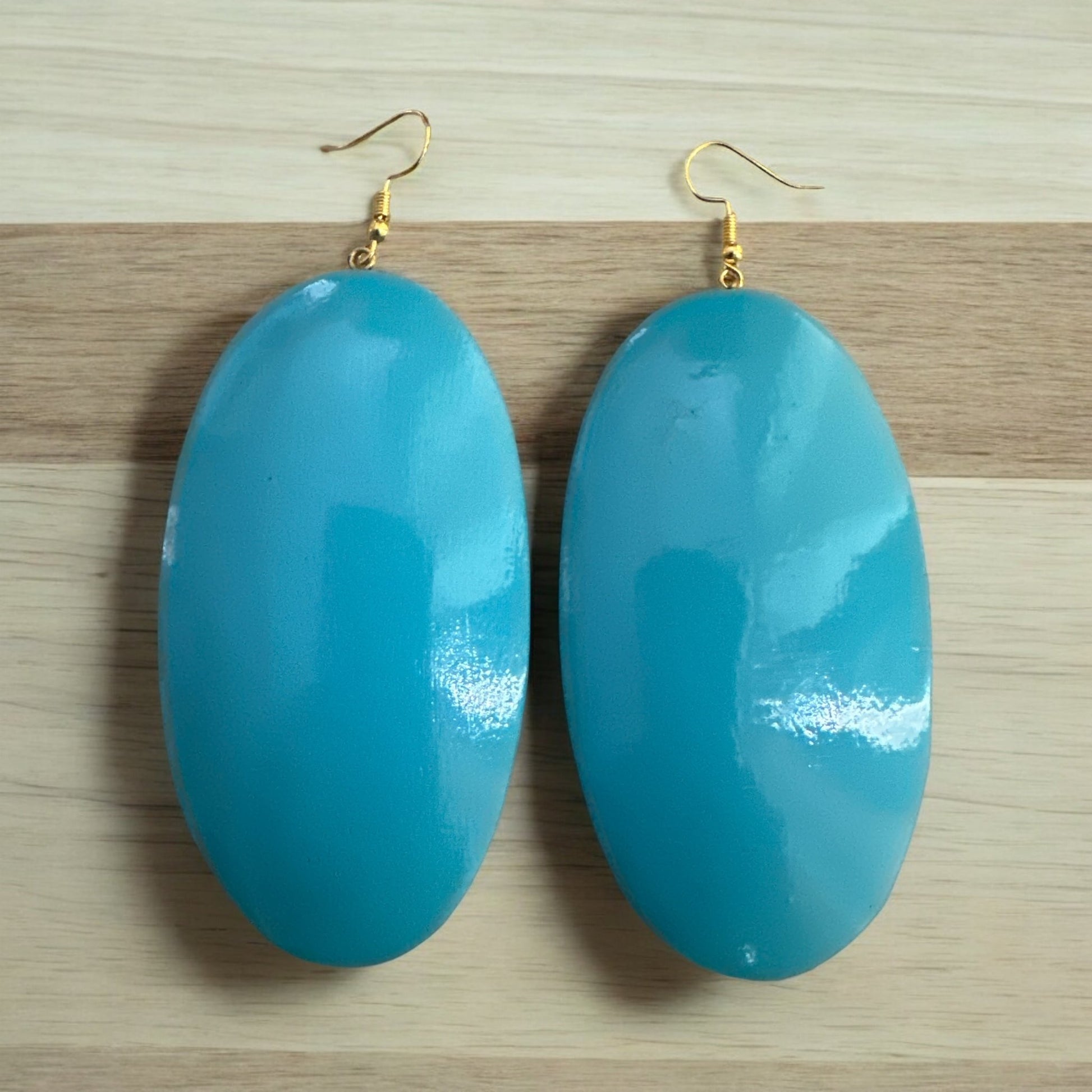 Handcrafted Blue Wooden Oval Wooden Eco - Friendly Boho Chic Dangle Ethnic Earrings - Fatisha Boutique