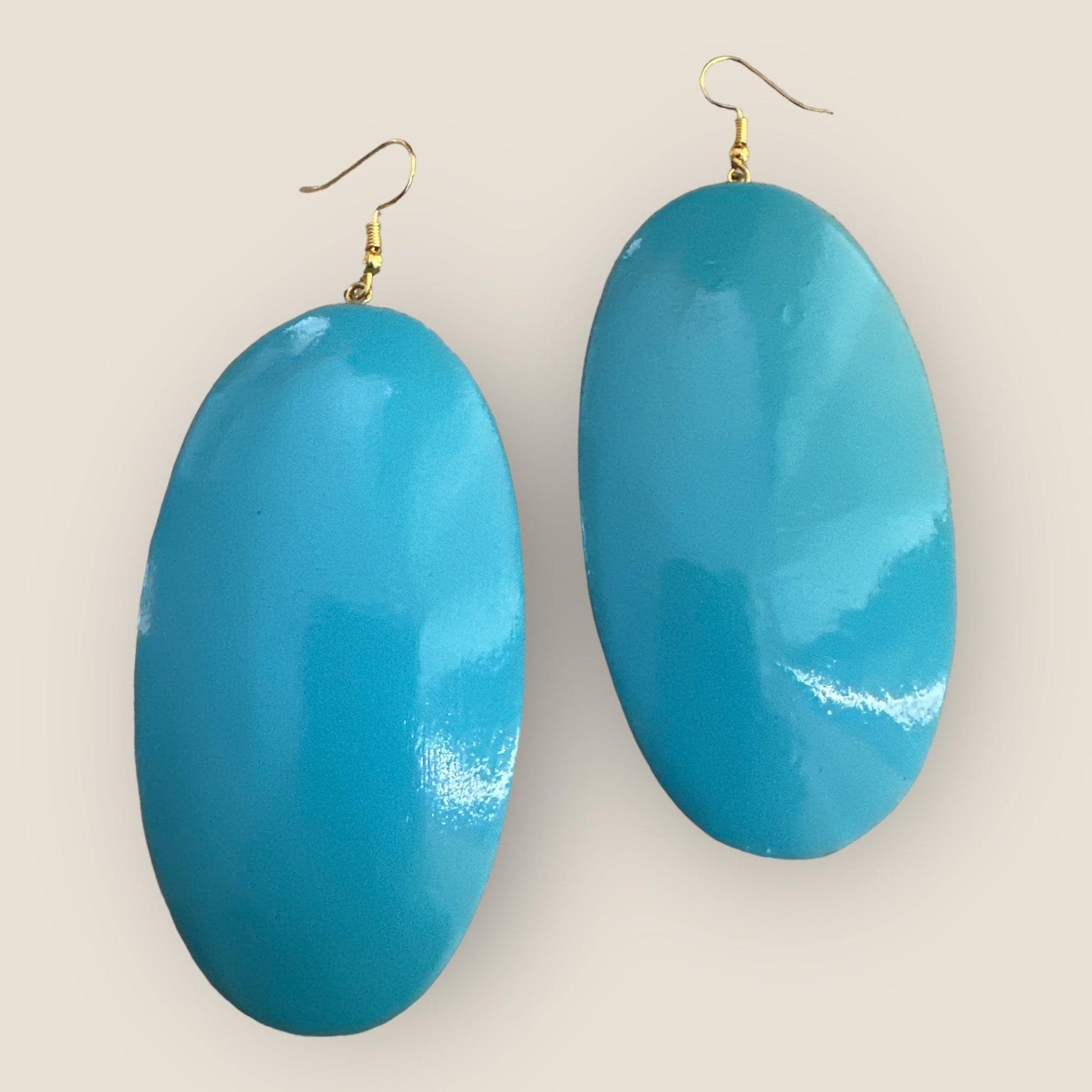 Handcrafted Blue Wooden Oval Wooden Eco - Friendly Boho Chic Dangle Ethnic Earrings - Fatisha Boutique