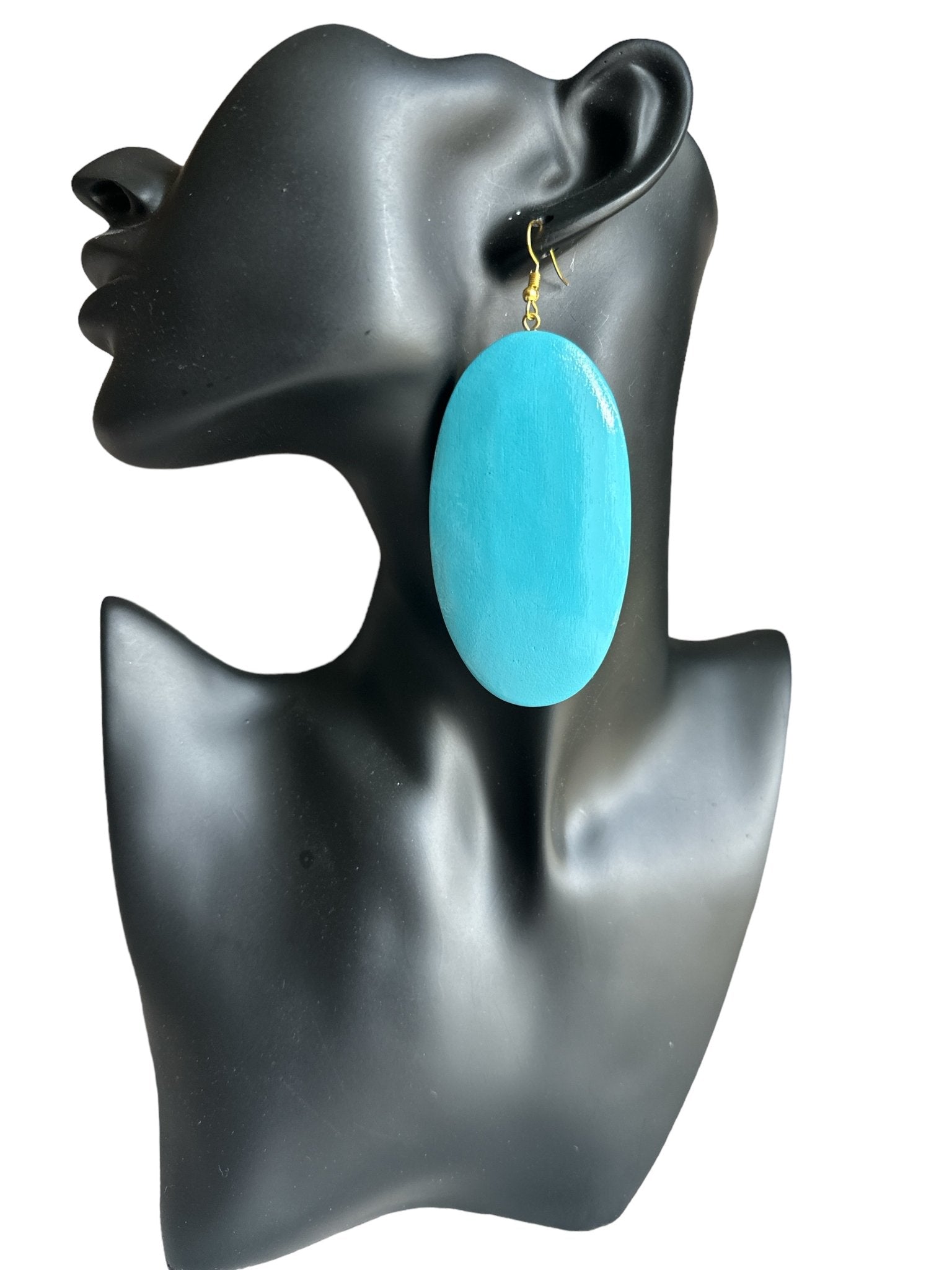 Handcrafted Blue Wooden Oval Wooden Eco - Friendly Boho Chic Dangle Ethnic Earrings - Fatisha Boutique