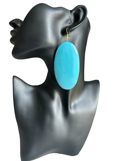 Handcrafted Blue Wooden Oval Wooden Eco - Friendly Boho Chic Dangle Ethnic Earrings - Fatisha Boutique