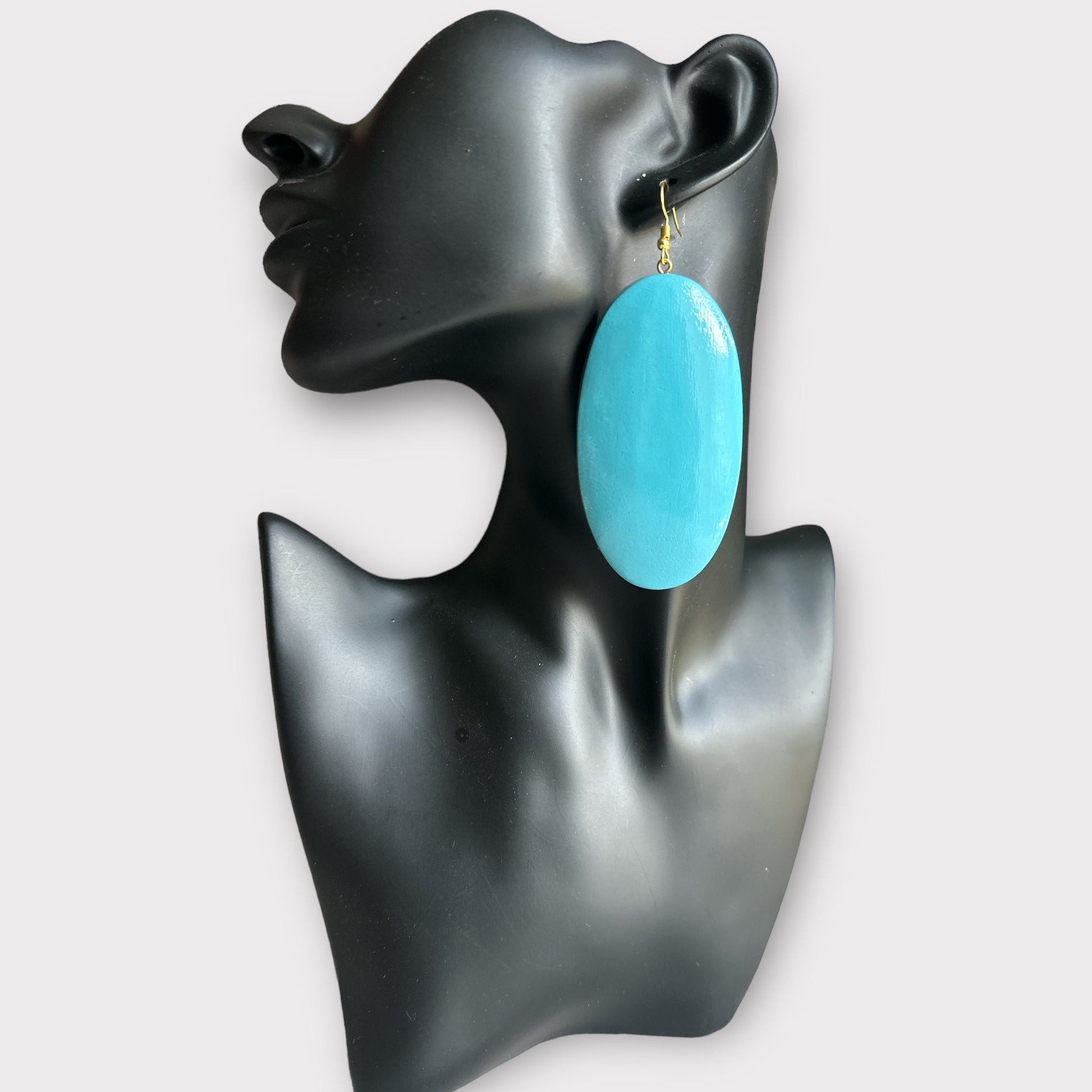 Handcrafted Blue Wooden Oval Wooden Eco - Friendly Boho Chic Dangle Ethnic Earrings - Fatisha Boutique