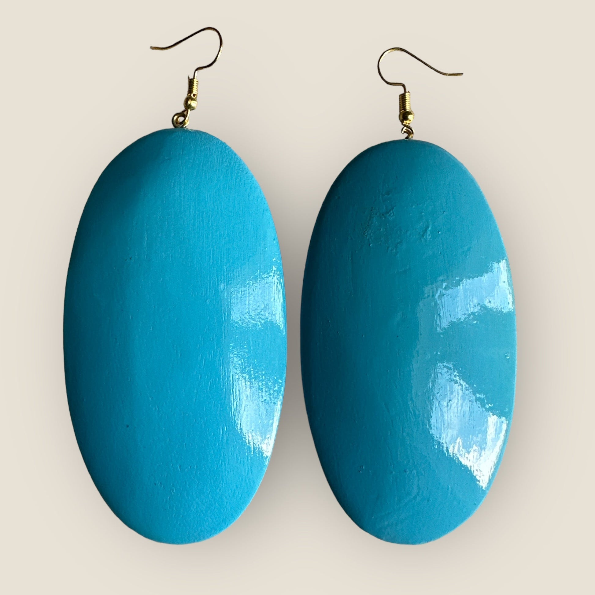 Handcrafted Blue Wooden Oval Wooden Eco - Friendly Boho Chic Dangle Ethnic Earrings - Fatisha Boutique