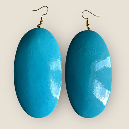 Handcrafted Blue Wooden Oval Wooden Eco - Friendly Boho Chic Dangle Ethnic Earrings - Fatisha Boutique