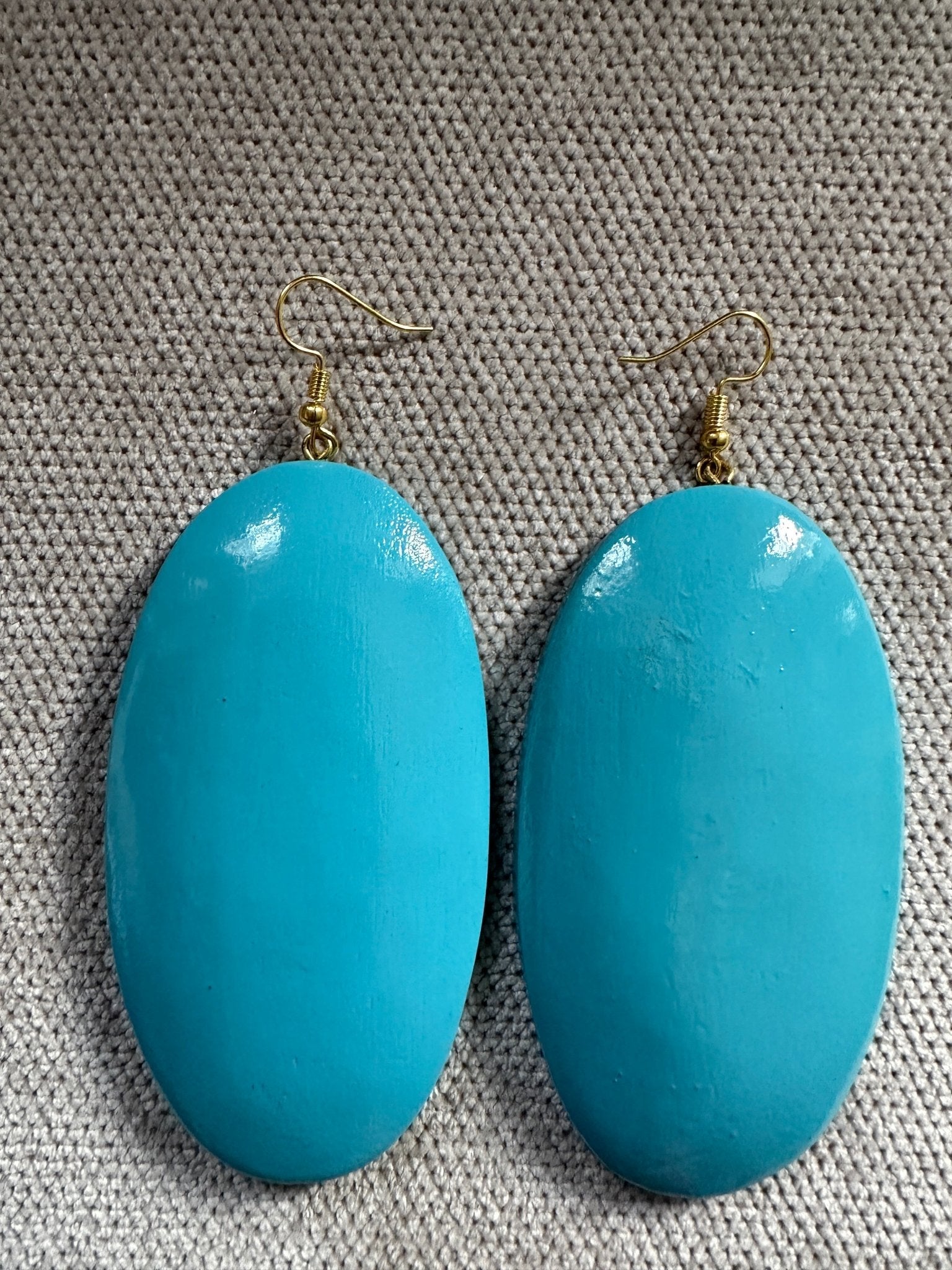 Handcrafted Blue Wooden Oval Wooden Eco - Friendly Boho Chic Dangle Ethnic Earrings - Fatisha Boutique