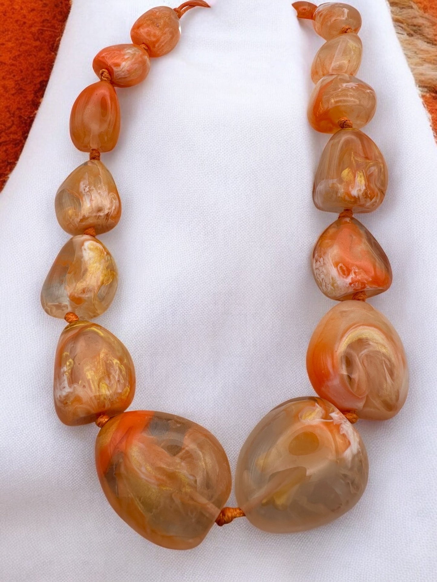 Handcrafted Boho Resin Bead Jewelry Set – Bold Orange Necklace and Earrings - Fatisha Boutique