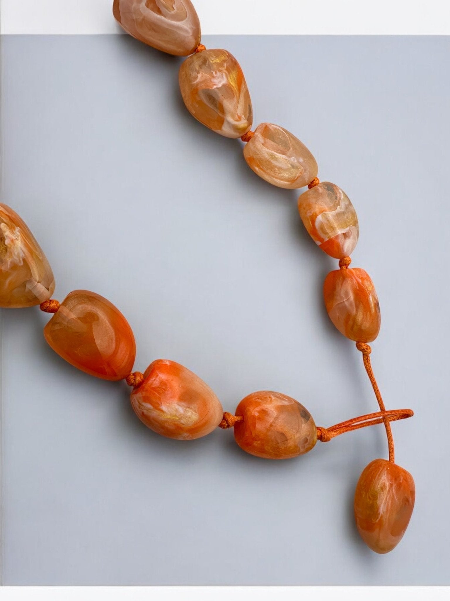 Handcrafted Boho Resin Bead Jewelry Set – Bold Orange Necklace and Earrings - Fatisha Boutique