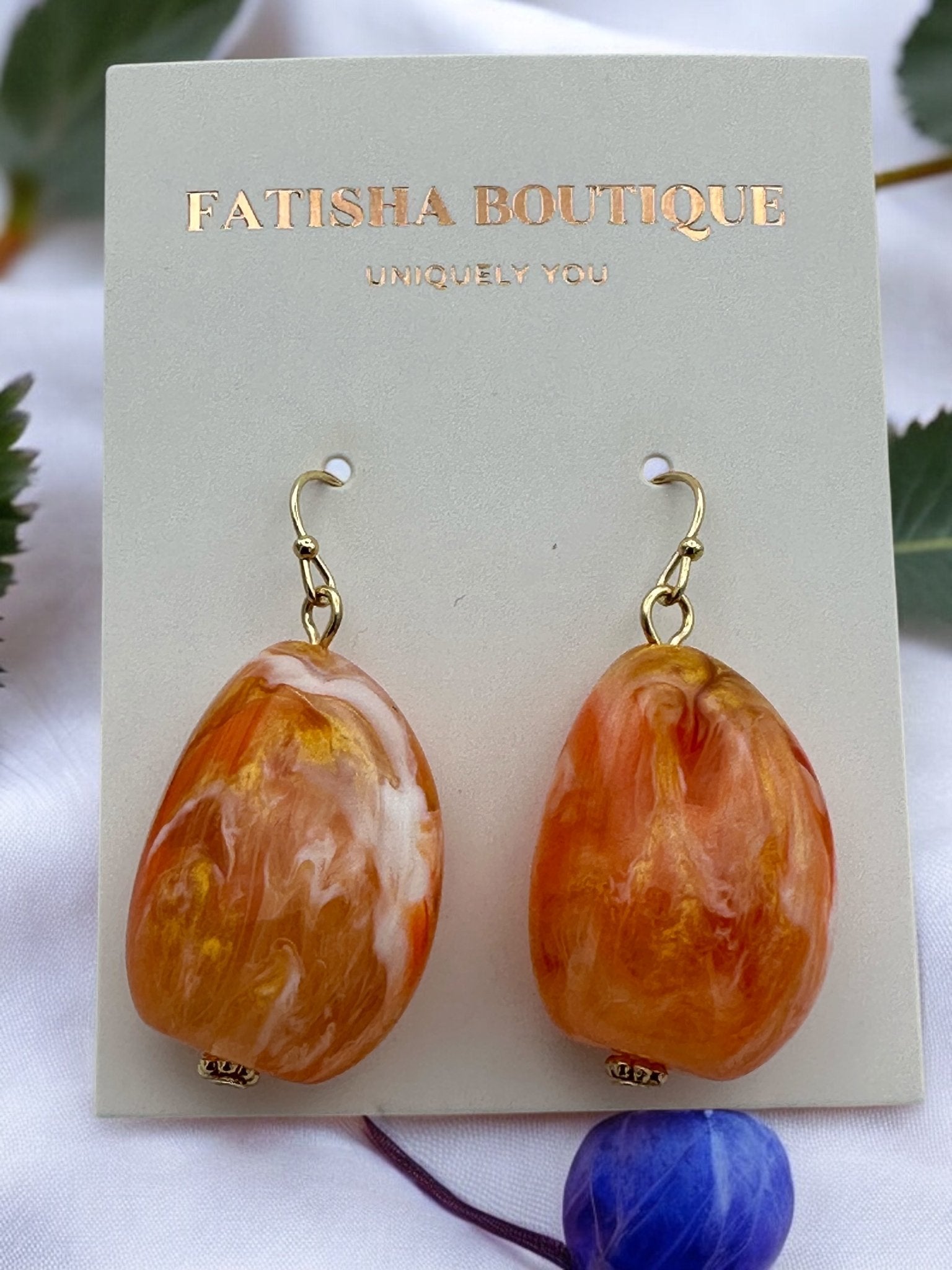 Handcrafted Boho Resin Bead Jewelry Set – Bold Orange Necklace and Earrings - Fatisha Boutique