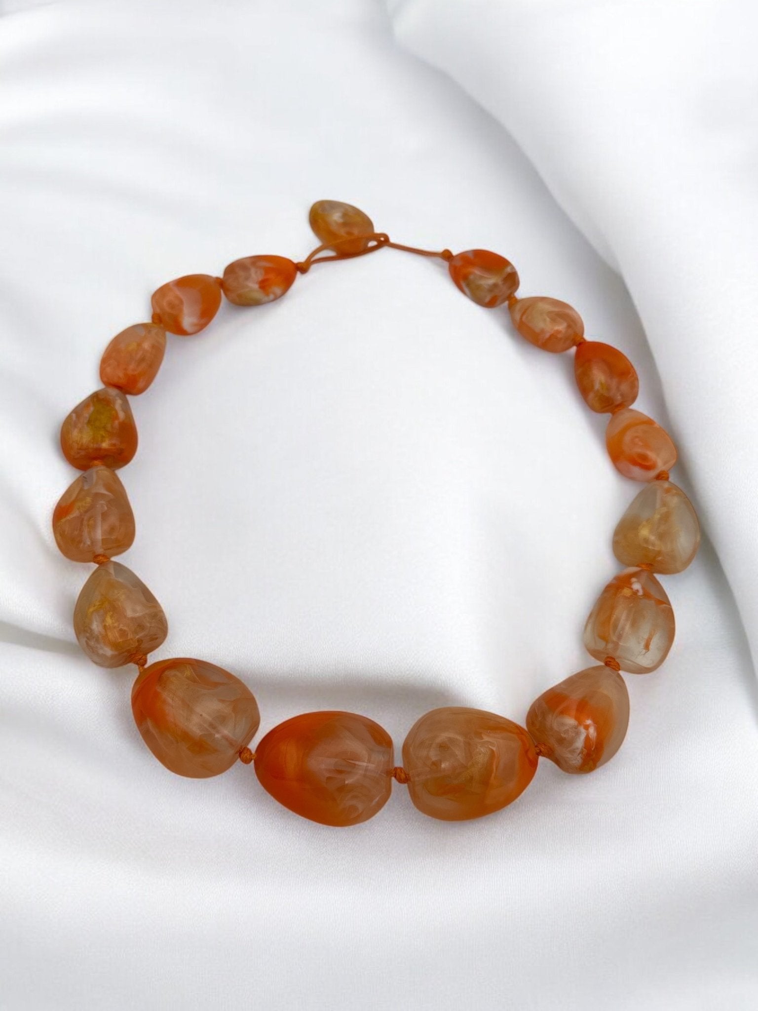 Handcrafted Boho Resin Bead Jewelry Set – Bold Orange Necklace and Earrings - Fatisha Boutique