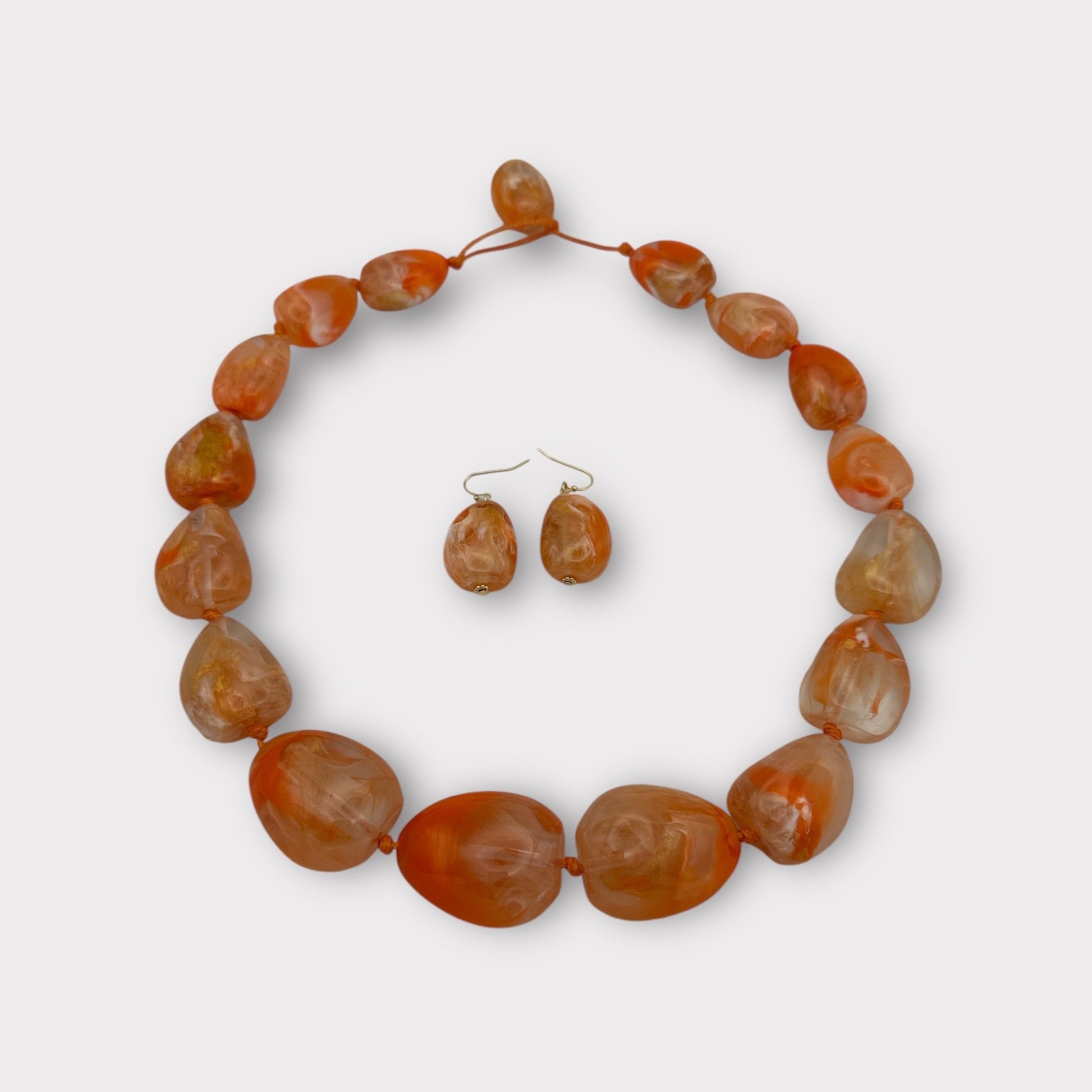 Handcrafted Boho Resin Bead Jewelry Set – Bold Orange Necklace and Earrings - Fatisha Boutique