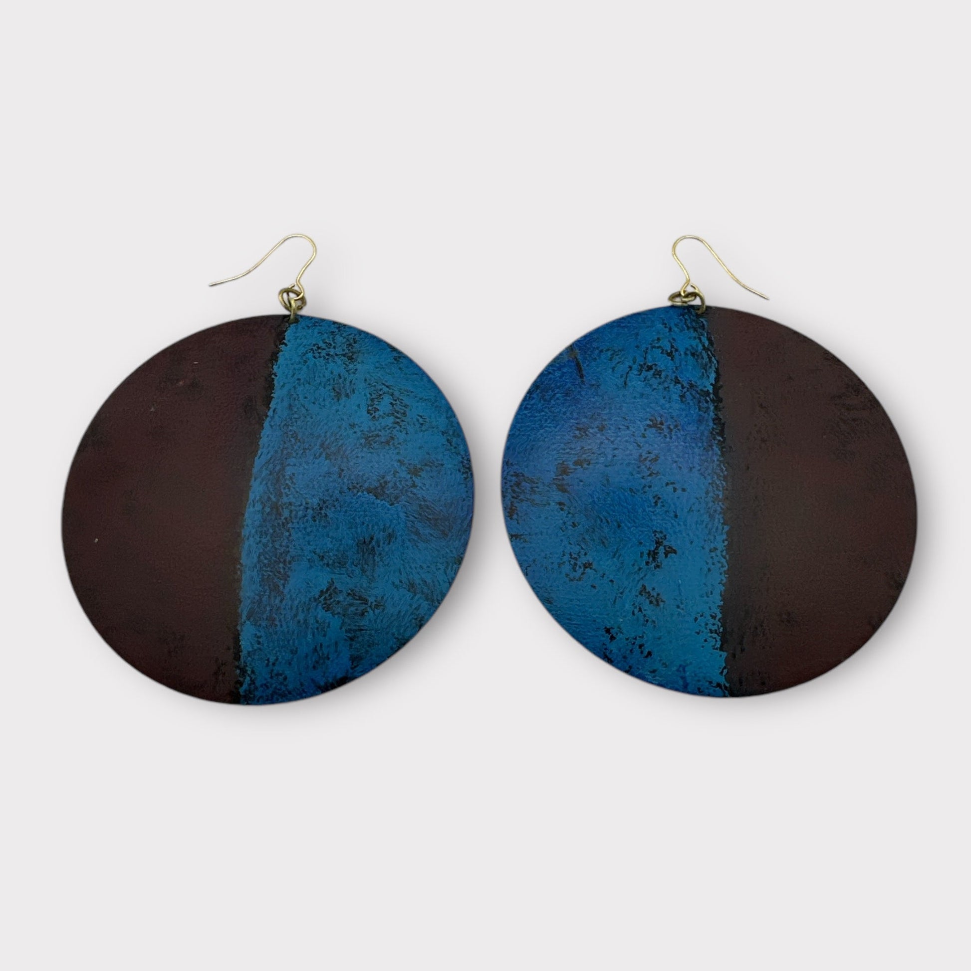 Handcrafted Bold Blue and Burgundy Round Brass Dangle Earrings - Fatisha Boutique