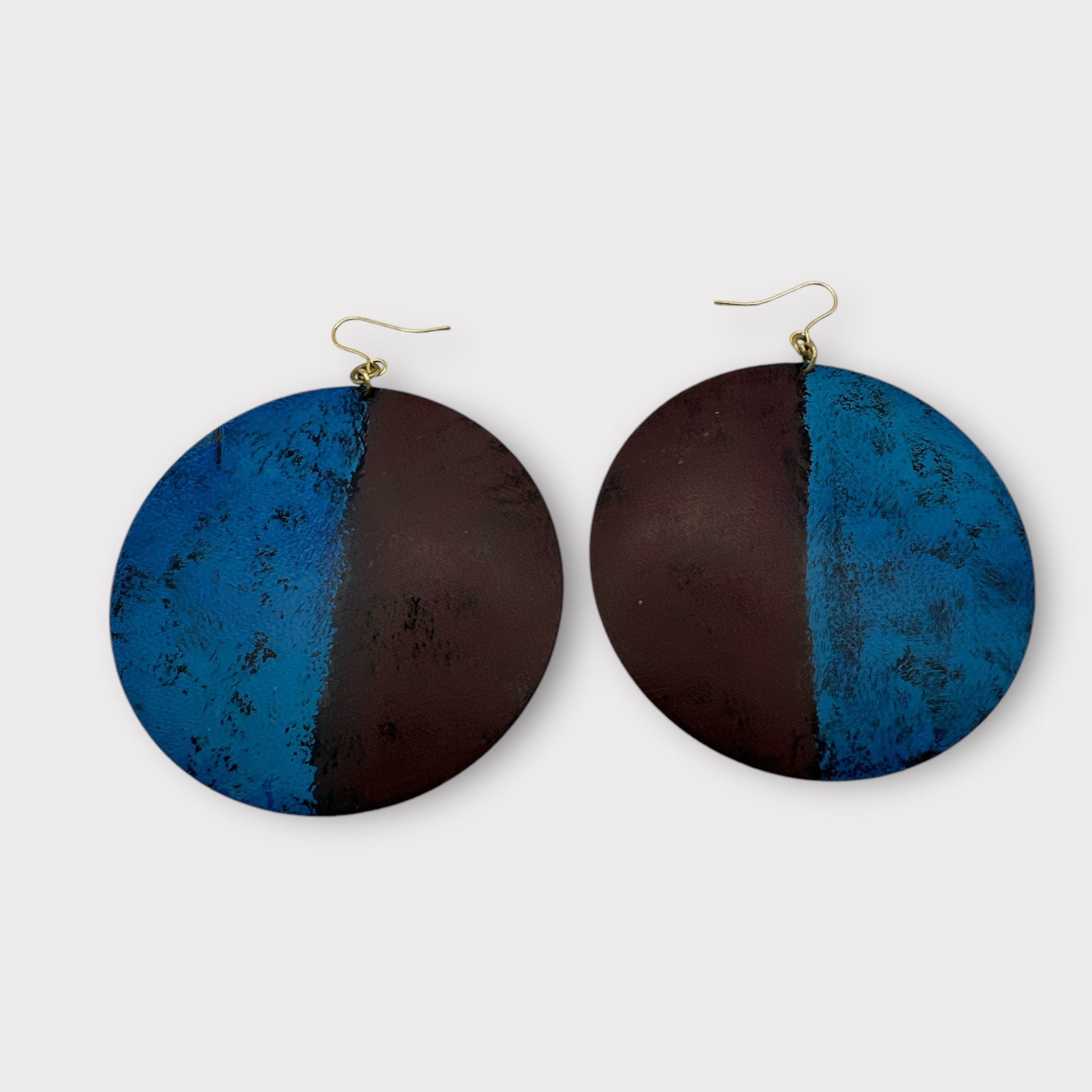 Handcrafted Bold Blue and Burgundy Round Brass Dangle Earrings - Fatisha Boutique