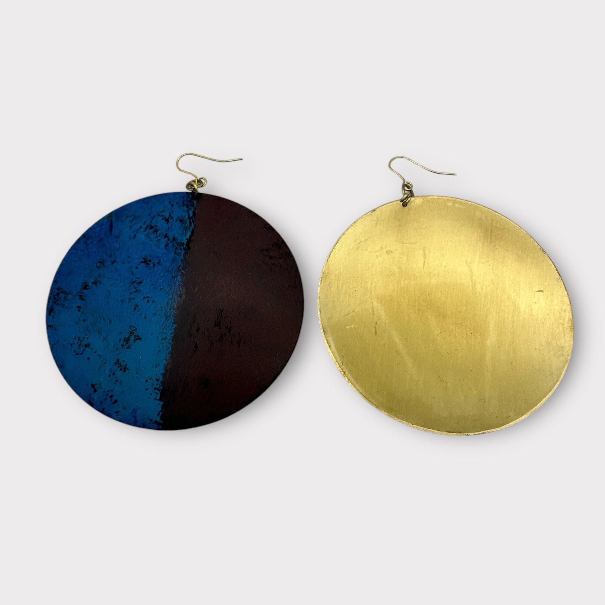 Handcrafted Bold Blue and Burgundy Round Brass Dangle Earrings - Fatisha Boutique