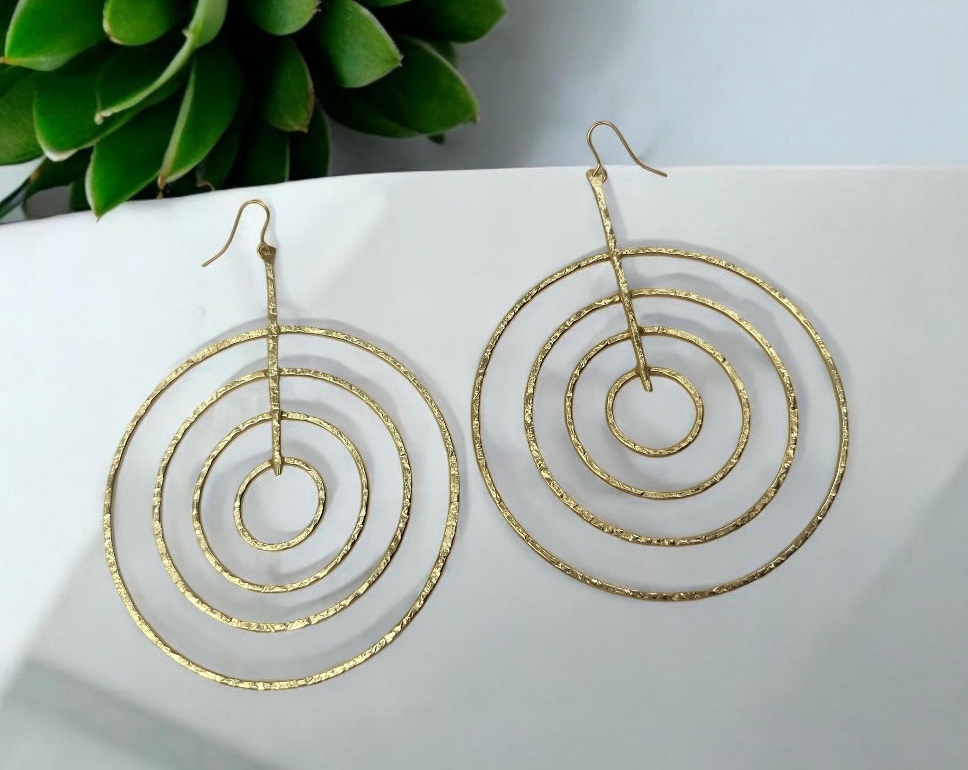 Handcrafted Brass Spiral Dangle Earrings Large Geometric Bold Statement Earrings - Fatisha Boutique