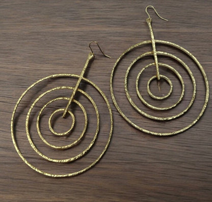 Handcrafted Brass Spiral Dangle Earrings Large Geometric Bold Statement Earrings - Fatisha Boutique