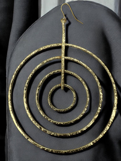 Handcrafted Brass Spiral Dangle Earrings Large Geometric Bold Statement Earrings - Fatisha Boutique