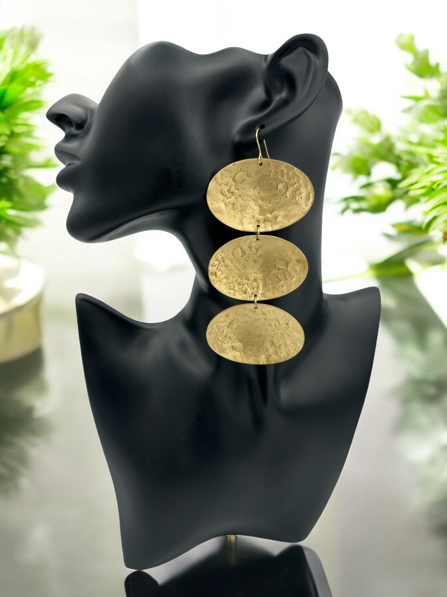 Handcrafted Elegant Long Bold Brass Dangle Statement Earrings - Fatisha Boutique
