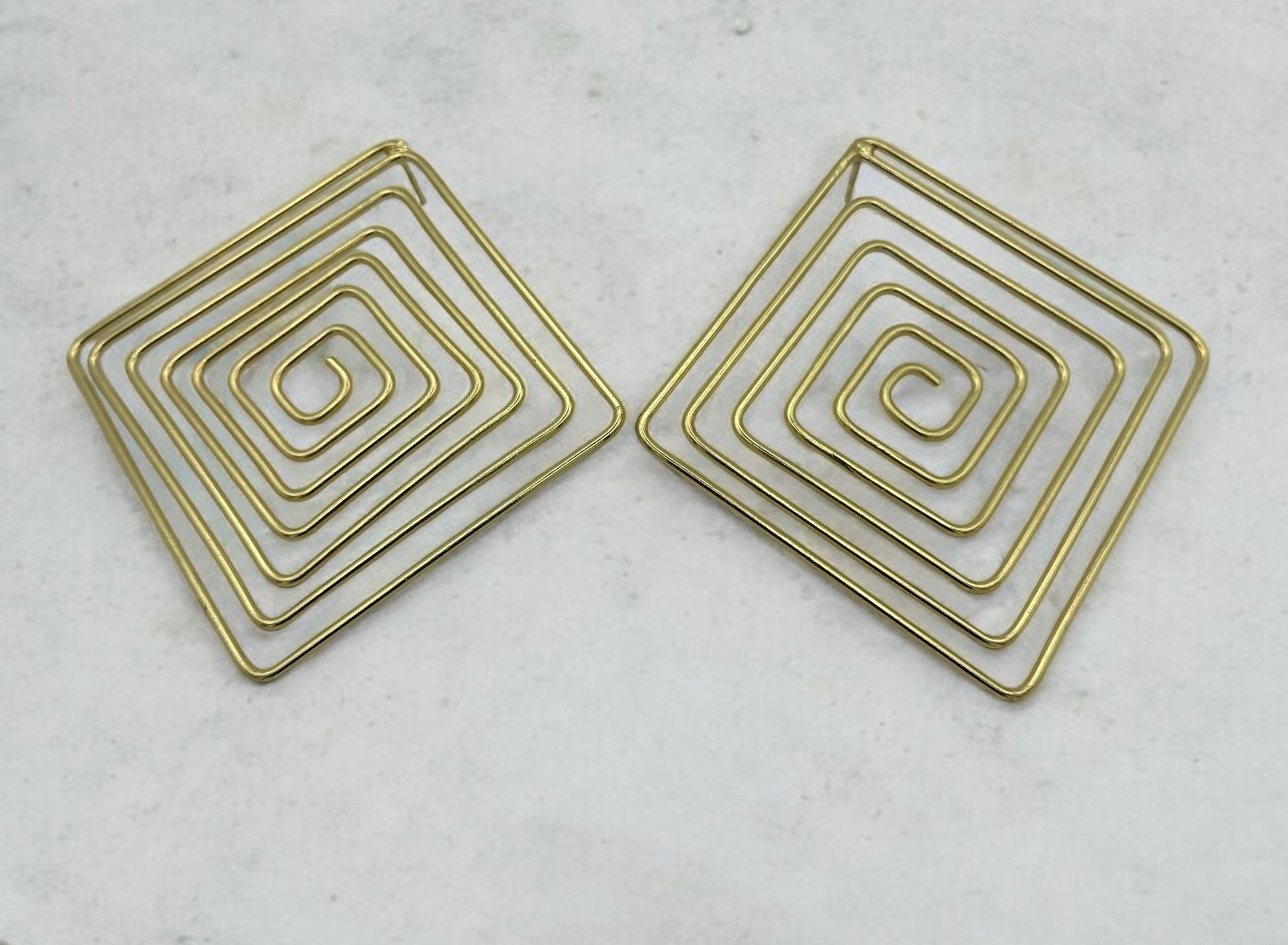 Handcrafted Geometric Spiral Square Design Brass Statement Earrings - Fatisha Boutique