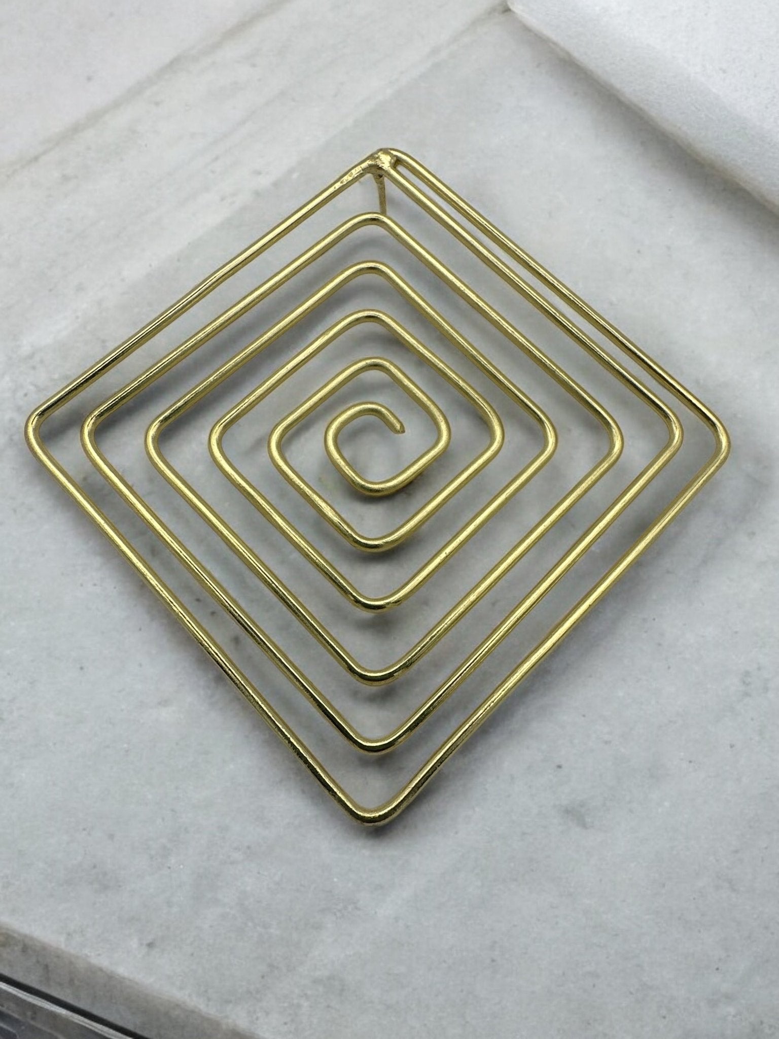 Handcrafted Geometric Spiral Square Design Brass Statement Earrings - Fatisha Boutique