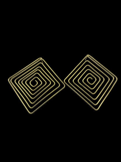Handcrafted Geometric Spiral Square Design Brass Statement Earrings - Fatisha Boutique