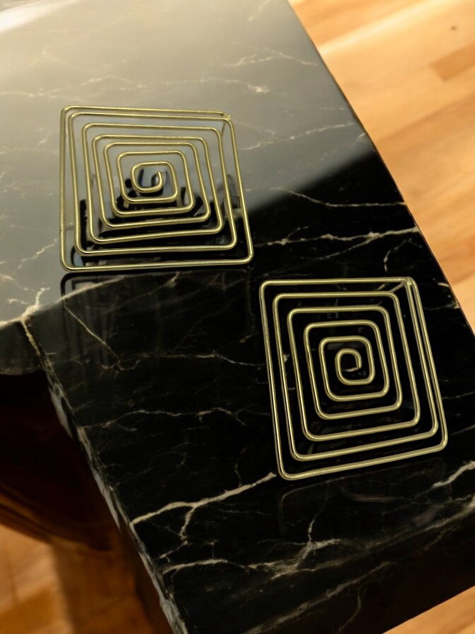 Handcrafted Geometric Spiral Square Design Brass Statement Earrings - Fatisha Boutique