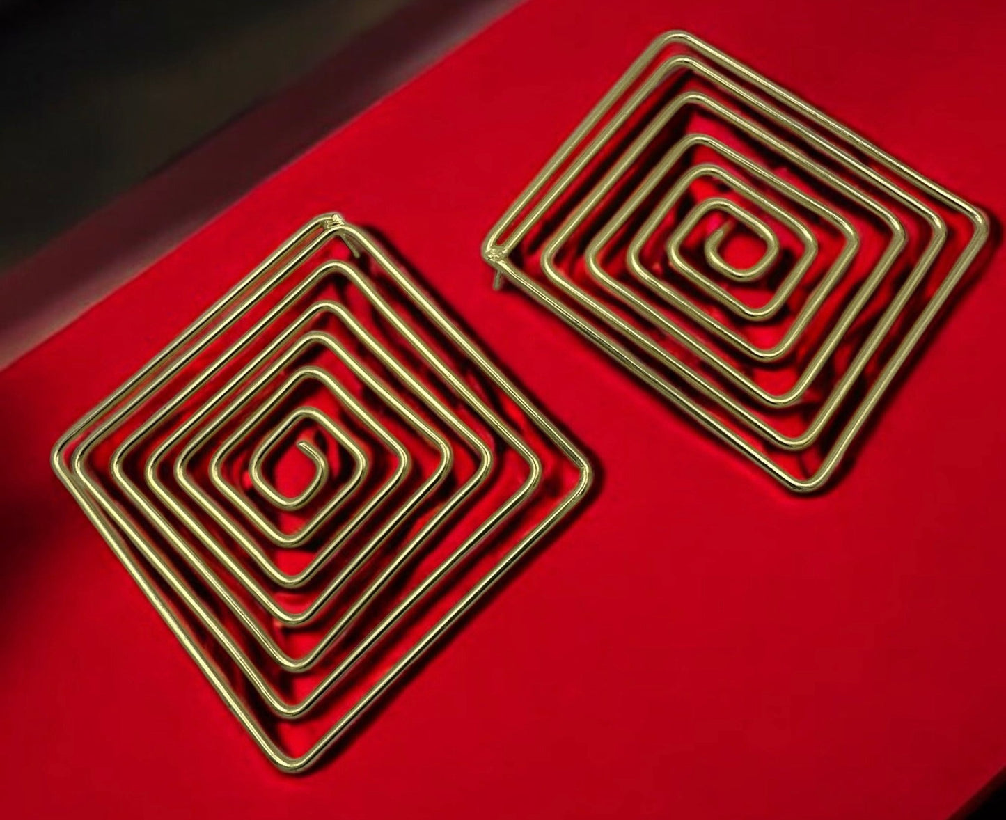 Handcrafted Geometric Spiral Square Design Brass Statement Earrings - Fatisha Boutique