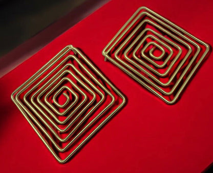 Handcrafted Geometric Spiral Square Design Brass Statement Earrings - Fatisha Boutique