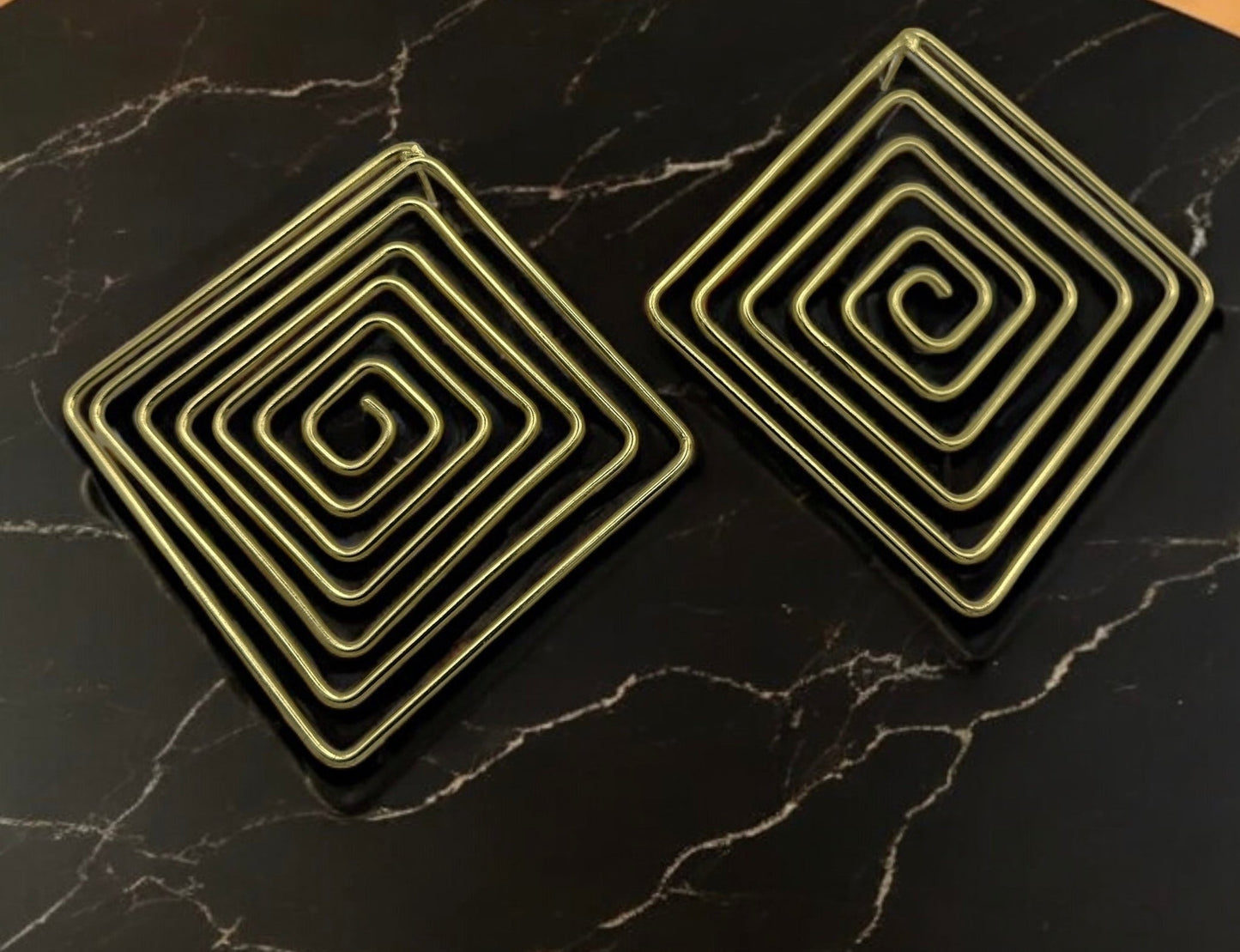 Handcrafted Geometric Spiral Square Design Brass Statement Earrings - Fatisha Boutique