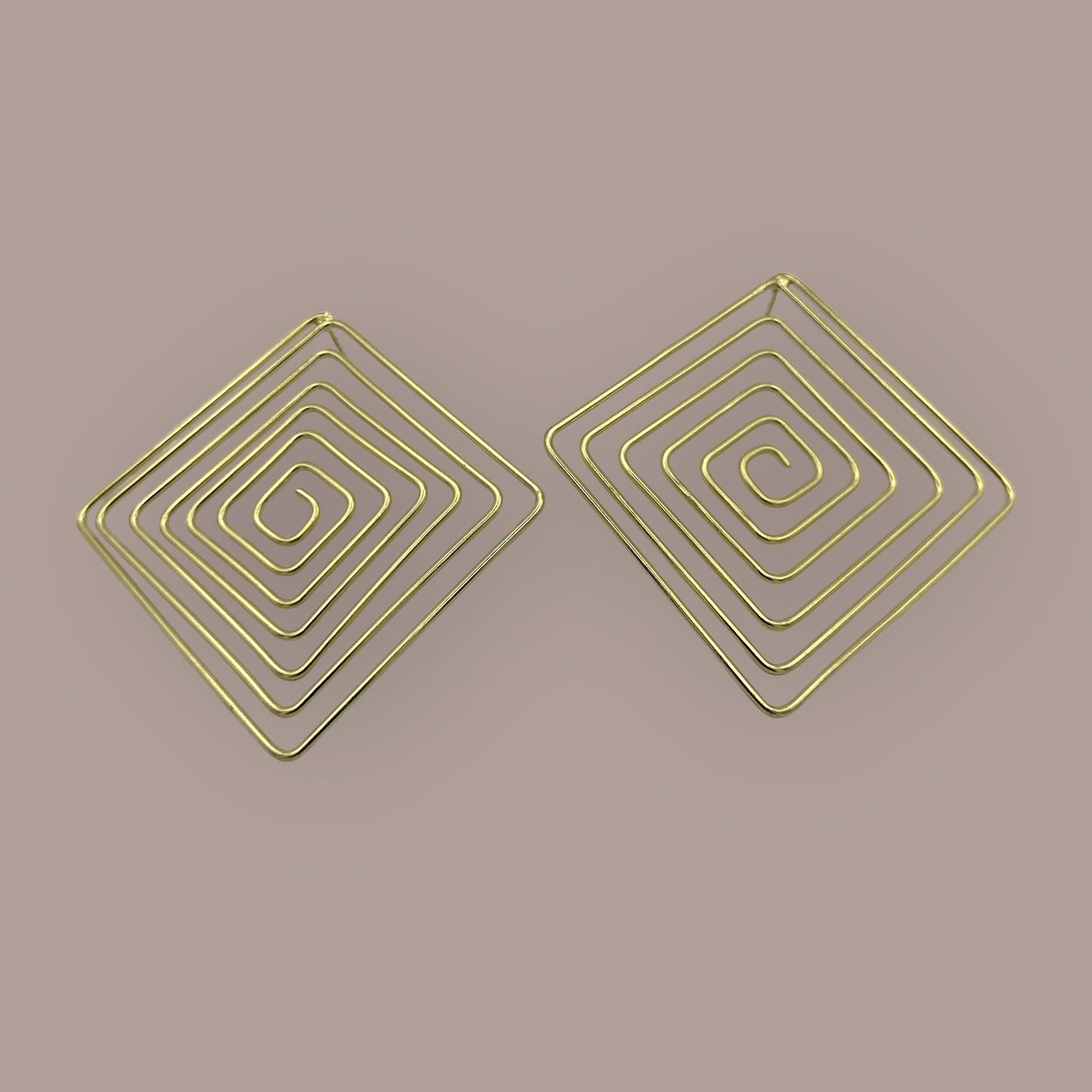 Handcrafted Geometric Spiral Square Design Brass Statement Earrings - Fatisha Boutique