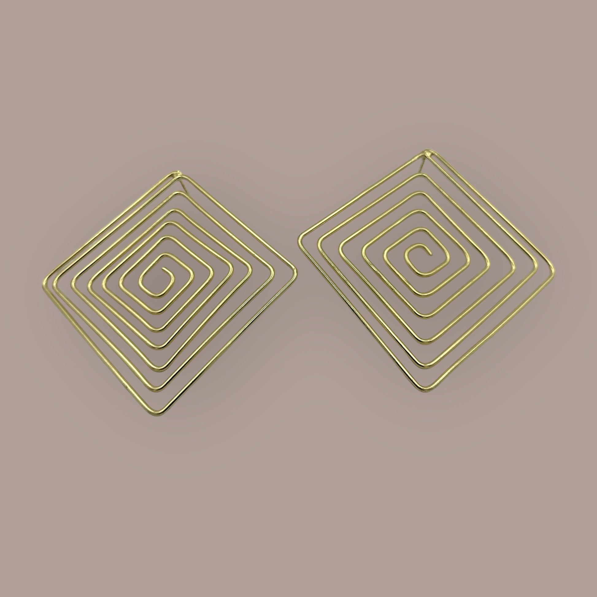 Handcrafted Geometric Spiral Square Design Brass Statement Earrings - Fatisha Boutique