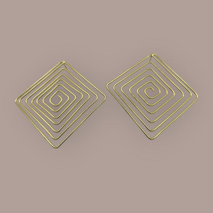 Handcrafted Geometric Spiral Square Design Brass Statement Earrings - Fatisha Boutique
