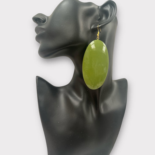 Handcrafted Green Wooden Oval Wooden Boho Chic Dangle Ethnic Earrings - Fatisha Boutique