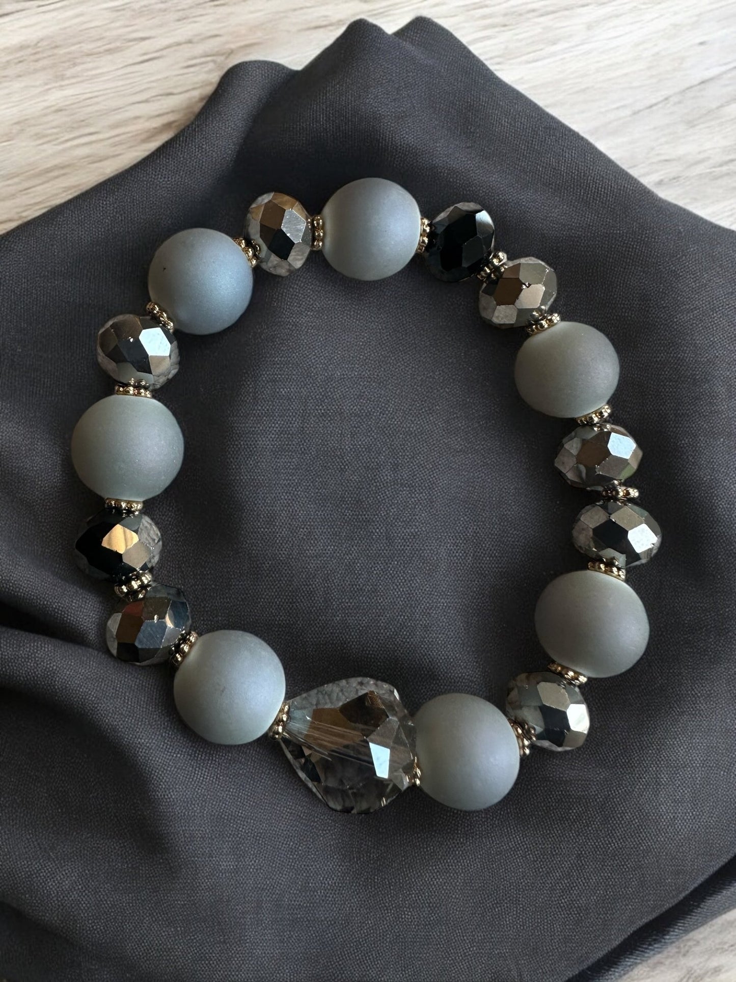 Handcrafted Grey and Black Glass Beaded Bracelet - Fatisha Boutique