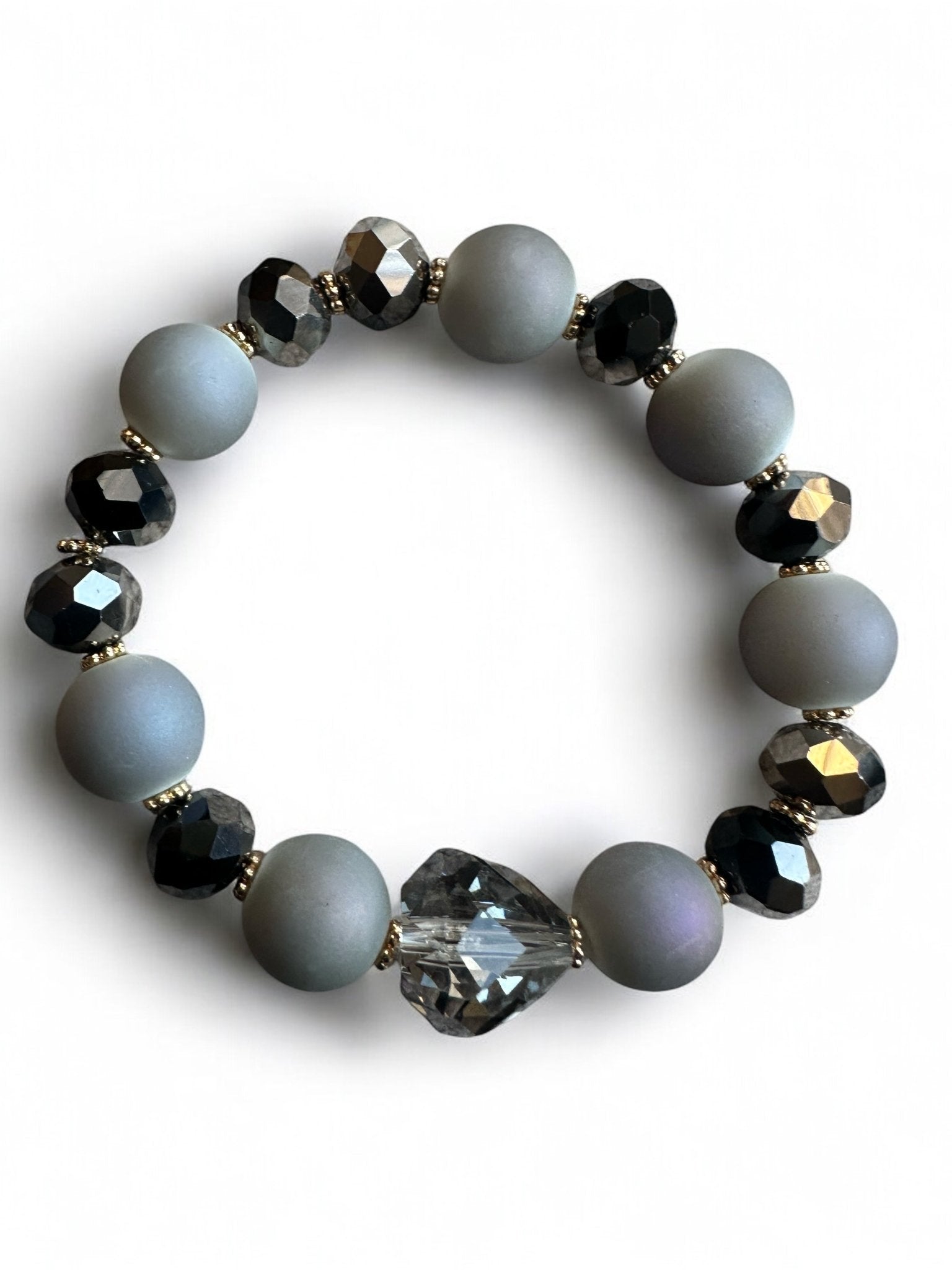 Handcrafted Grey and Black Glass Beaded Bracelet - Fatisha Boutique