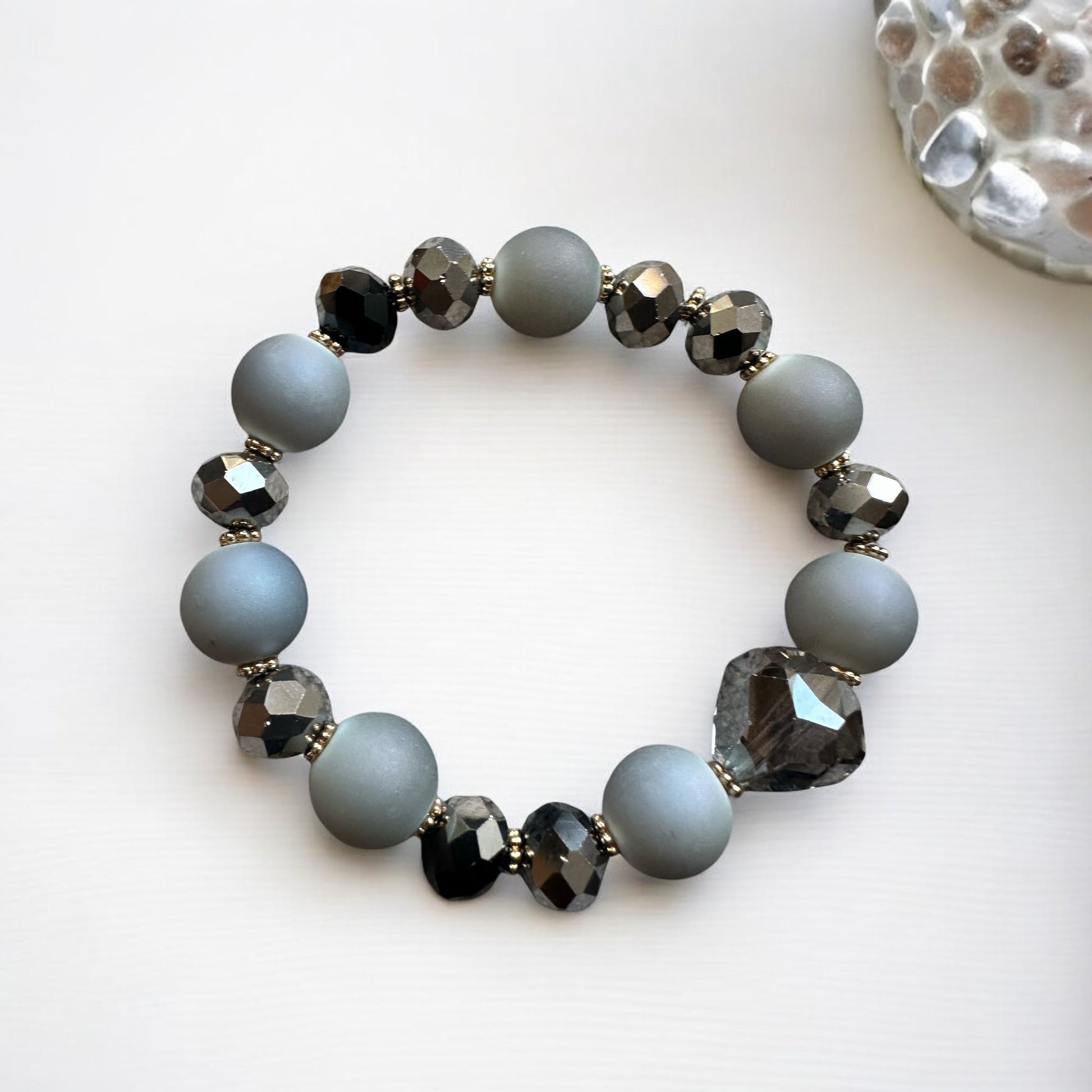 Handcrafted Grey and Black Glass Beaded Bracelet - Fatisha Boutique