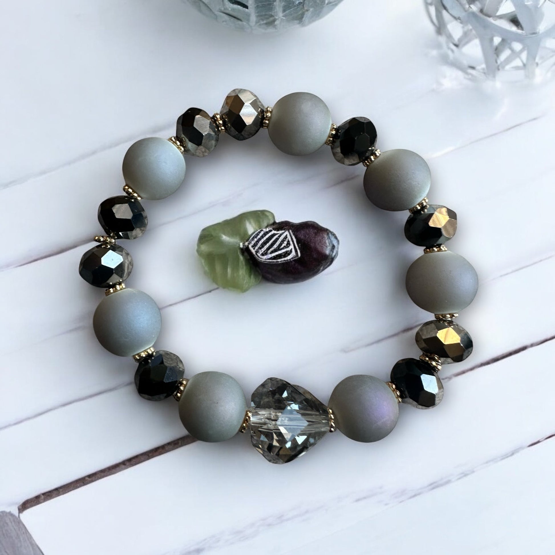 Handcrafted Grey and Black Glass Beaded Bracelet - Fatisha Boutique