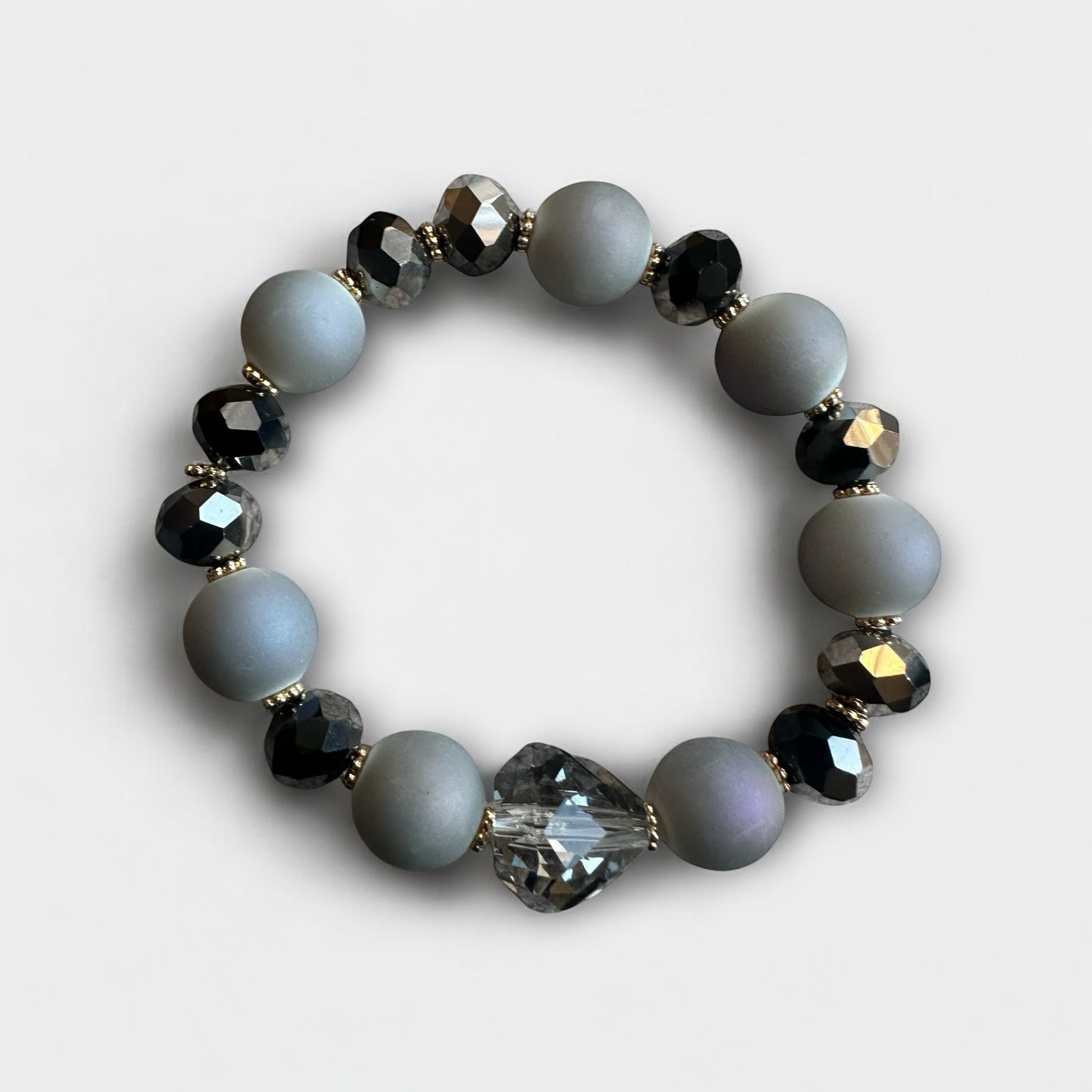 Handcrafted Grey and Black Glass Beaded Bracelet - Fatisha Boutique