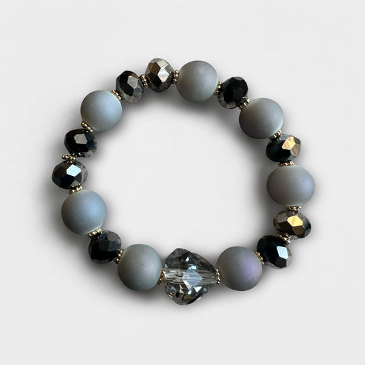 Handcrafted Grey and Black Glass Beaded Bracelet - Fatisha Boutique