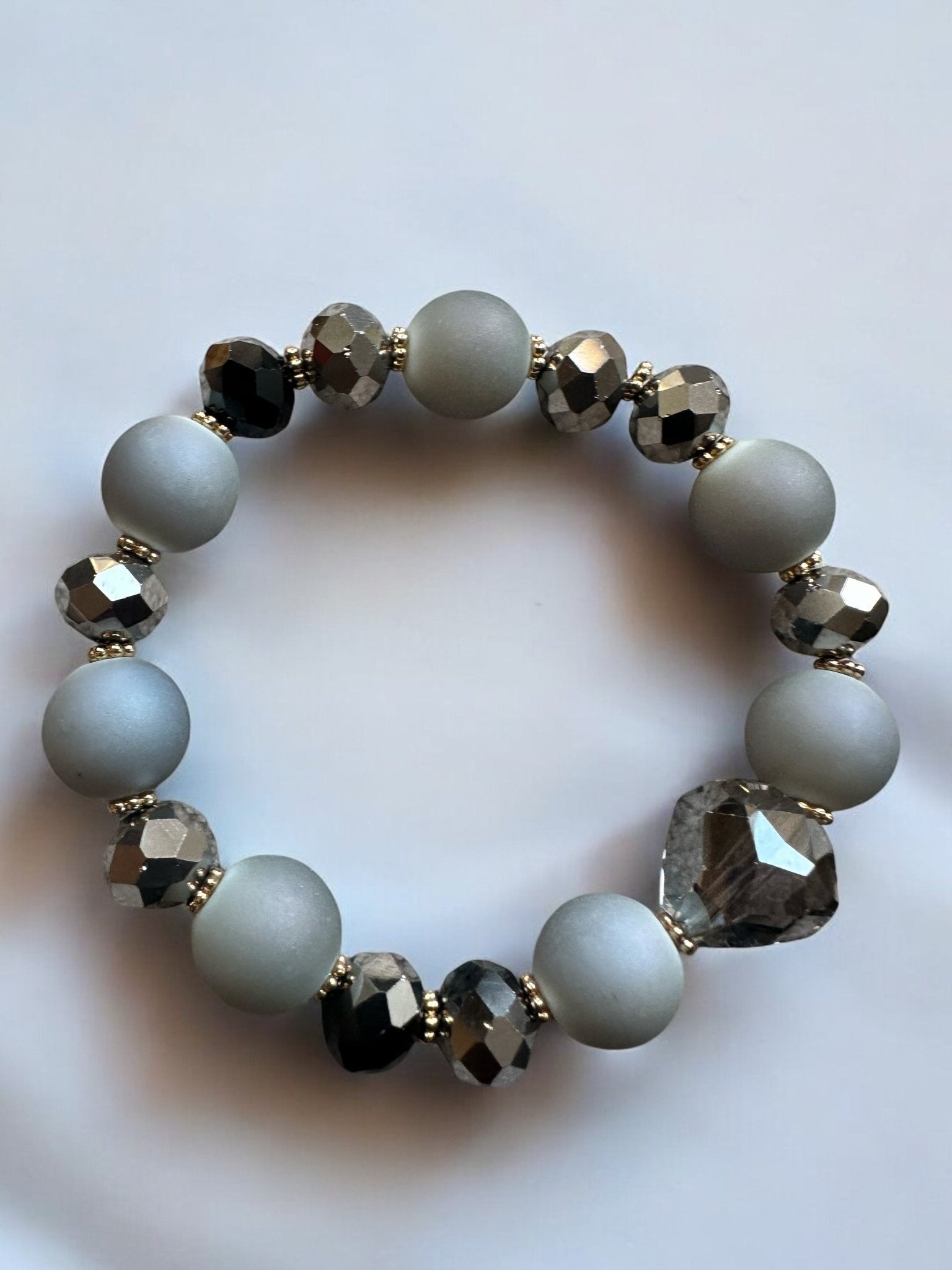 Handcrafted Grey and Black Glass Beaded Bracelet - Fatisha Boutique