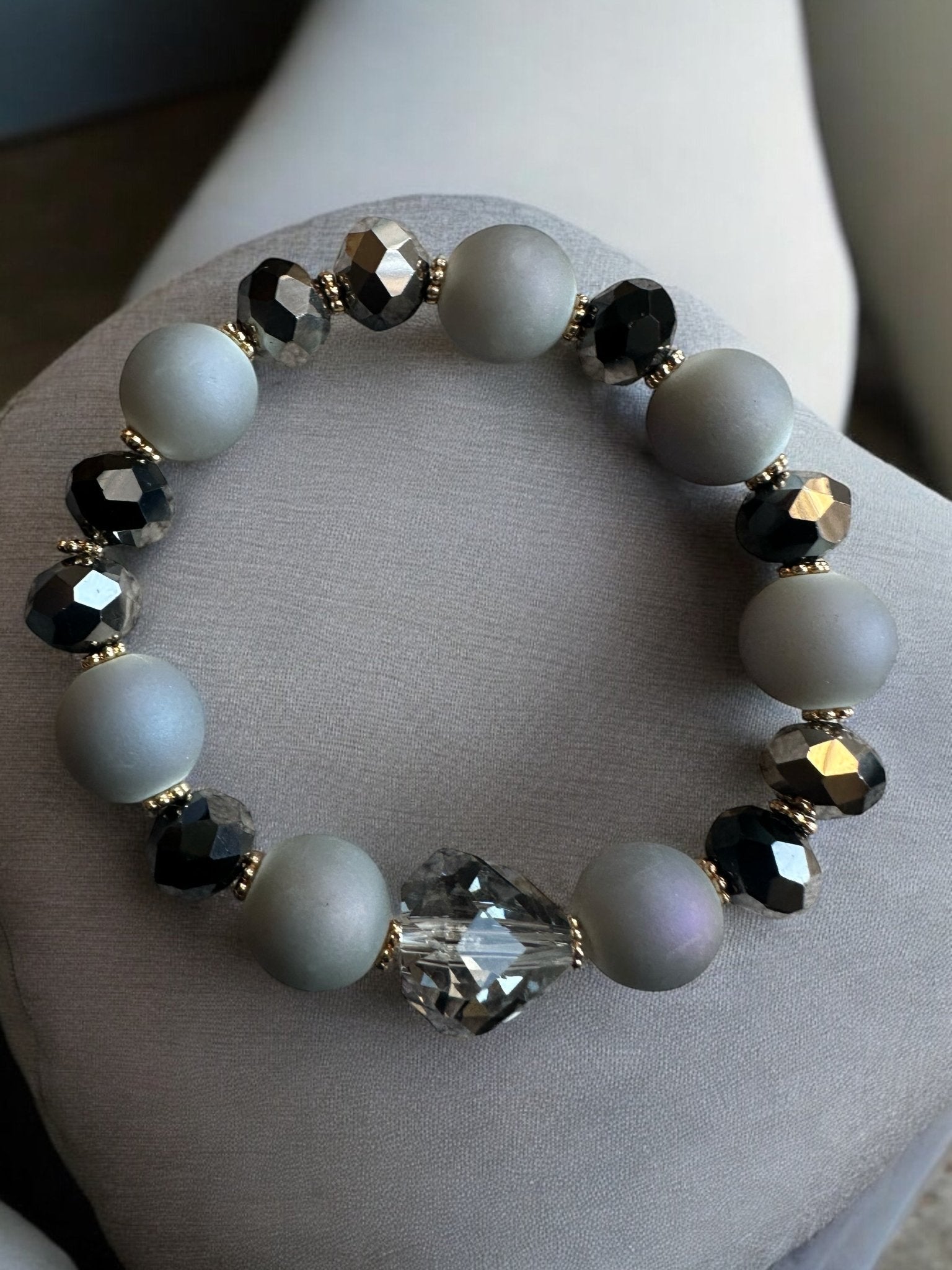 Handcrafted Grey and Black Glass Beaded Bracelet - Fatisha Boutique