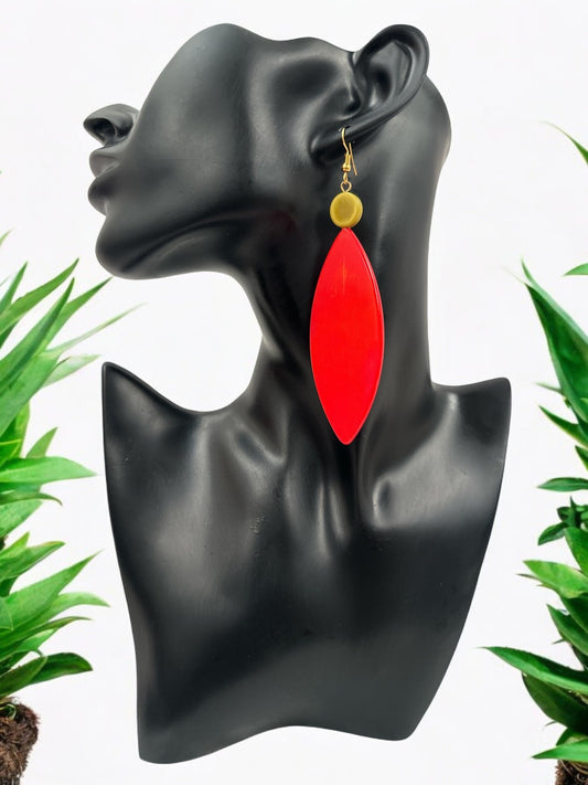 Handcrafted Long Dangle Resin Earrings - Bold Red and Green, Statement Earrings for Women - Fatisha Boutique