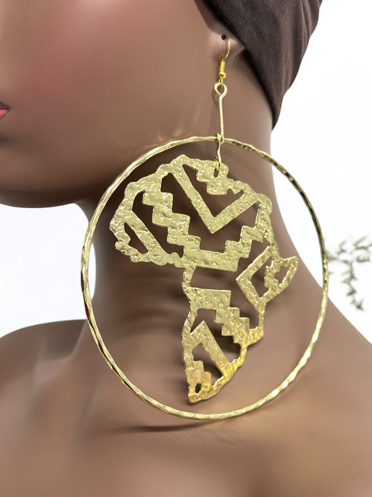 Handcrafted Oversized African Map Statement Brass Earrings – Bold & Unique Design - Fatisha Boutique
