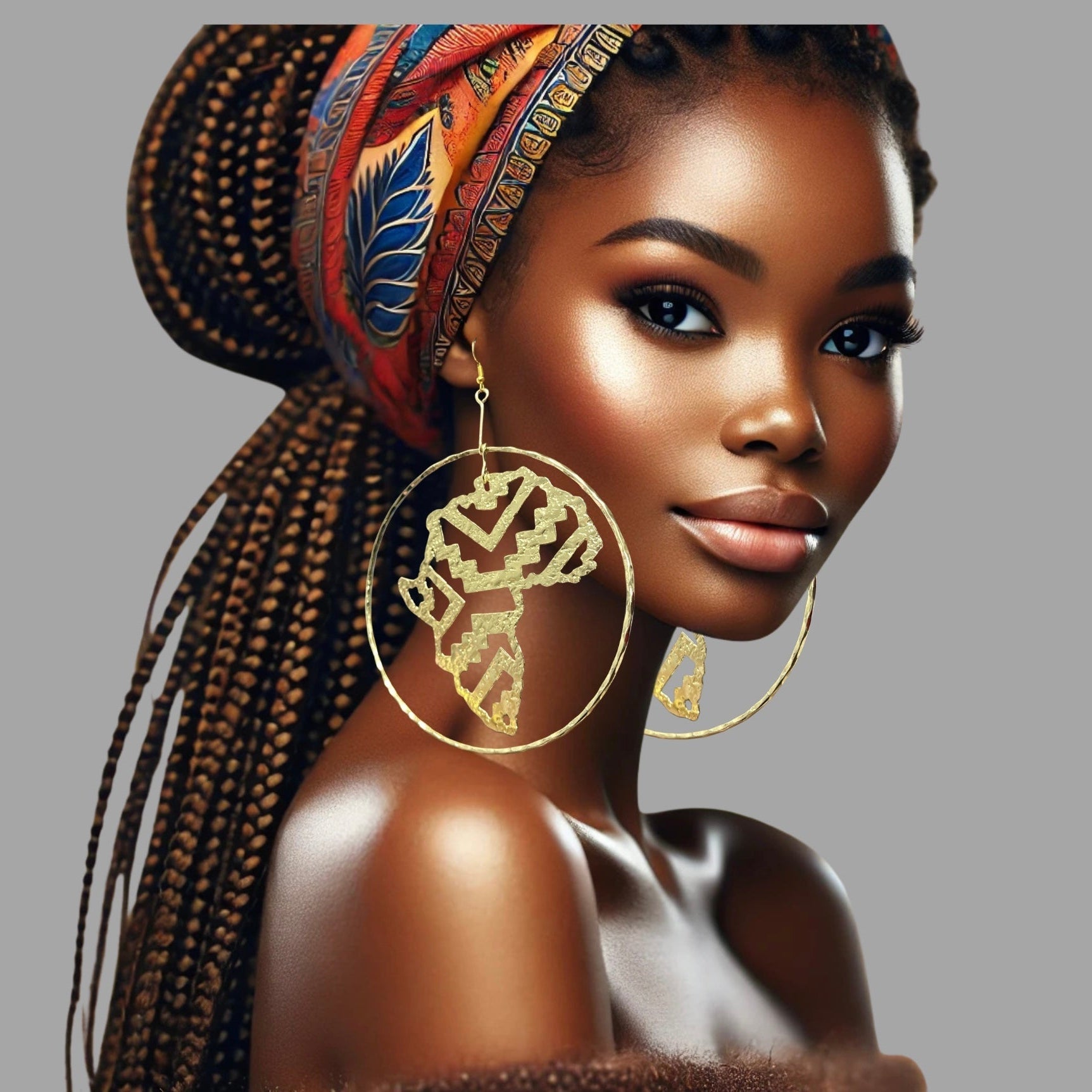 Handcrafted Oversized African Map Statement Brass Earrings – Bold & Unique Design - Fatisha Boutique