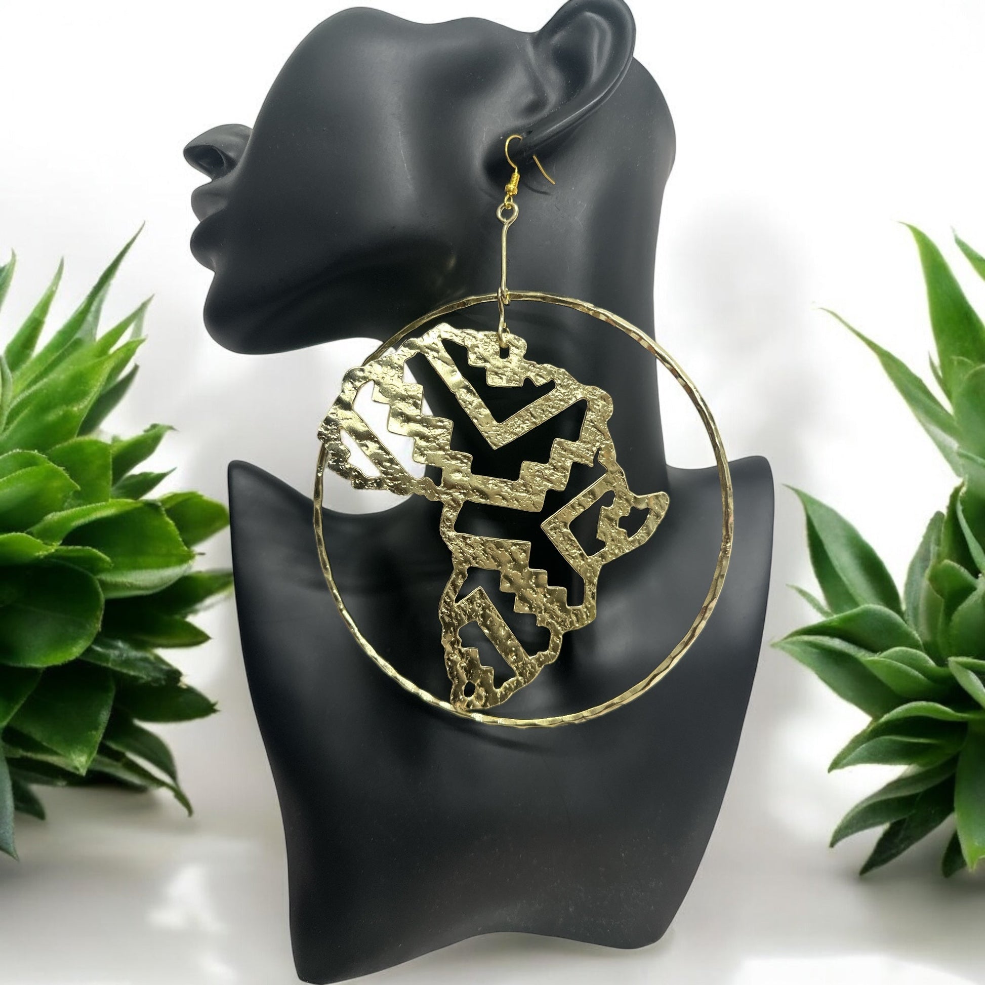 Handcrafted Oversized African Map Statement Brass Earrings – Bold & Unique Design - Fatisha Boutique