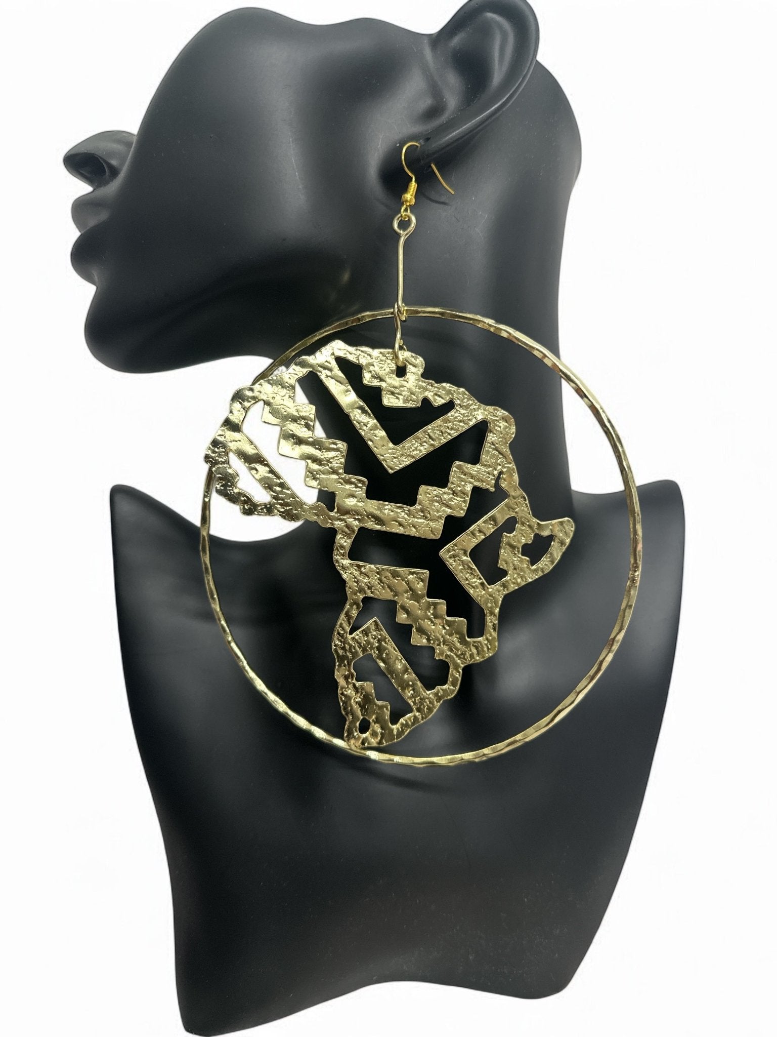 Handcrafted Oversized African Map Statement Brass Earrings – Bold & Unique Design - Fatisha Boutique