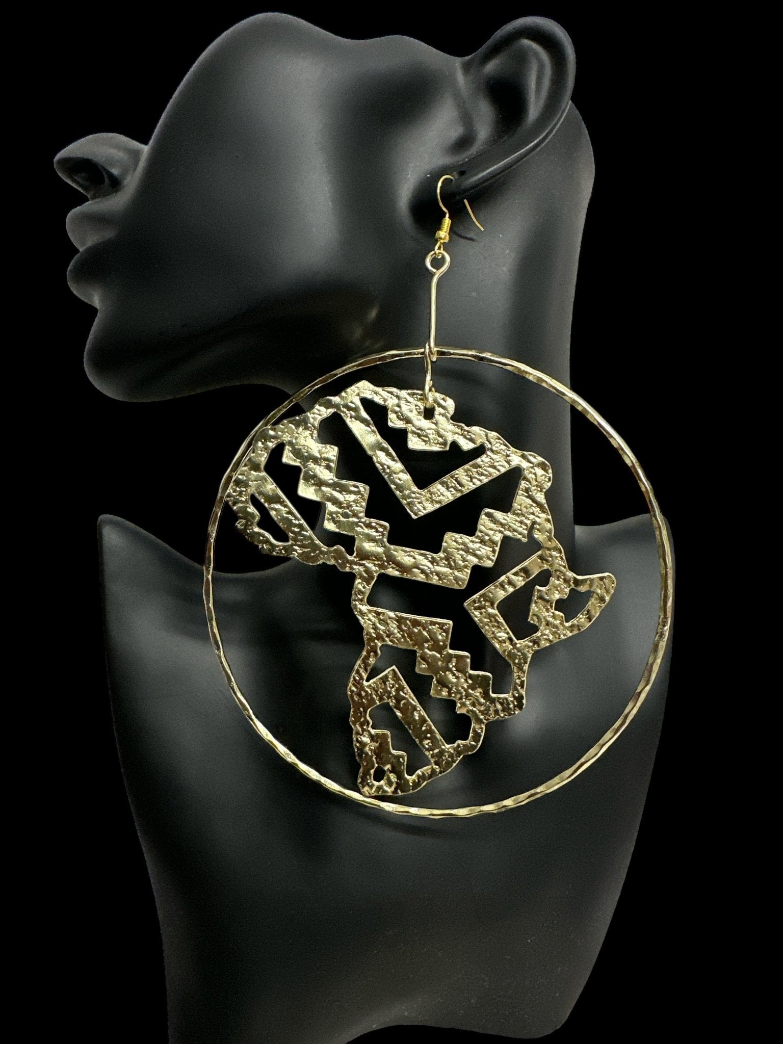 Handcrafted Oversized African Map Statement Brass Earrings – Bold & Unique Design - Fatisha Boutique